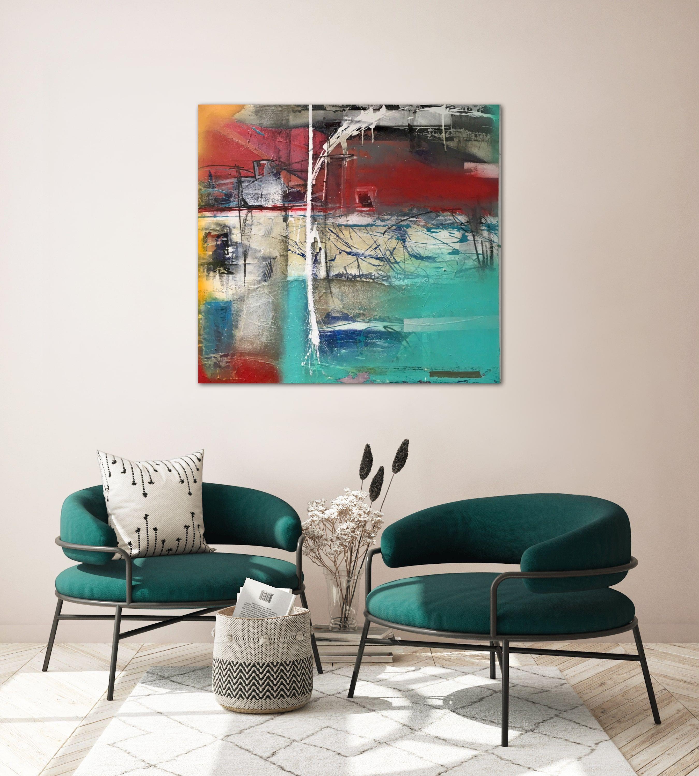 The Answer is 42, Painting, Acrylic on Canvas - Gray Abstract Painting by CHARLES MAGALLANES