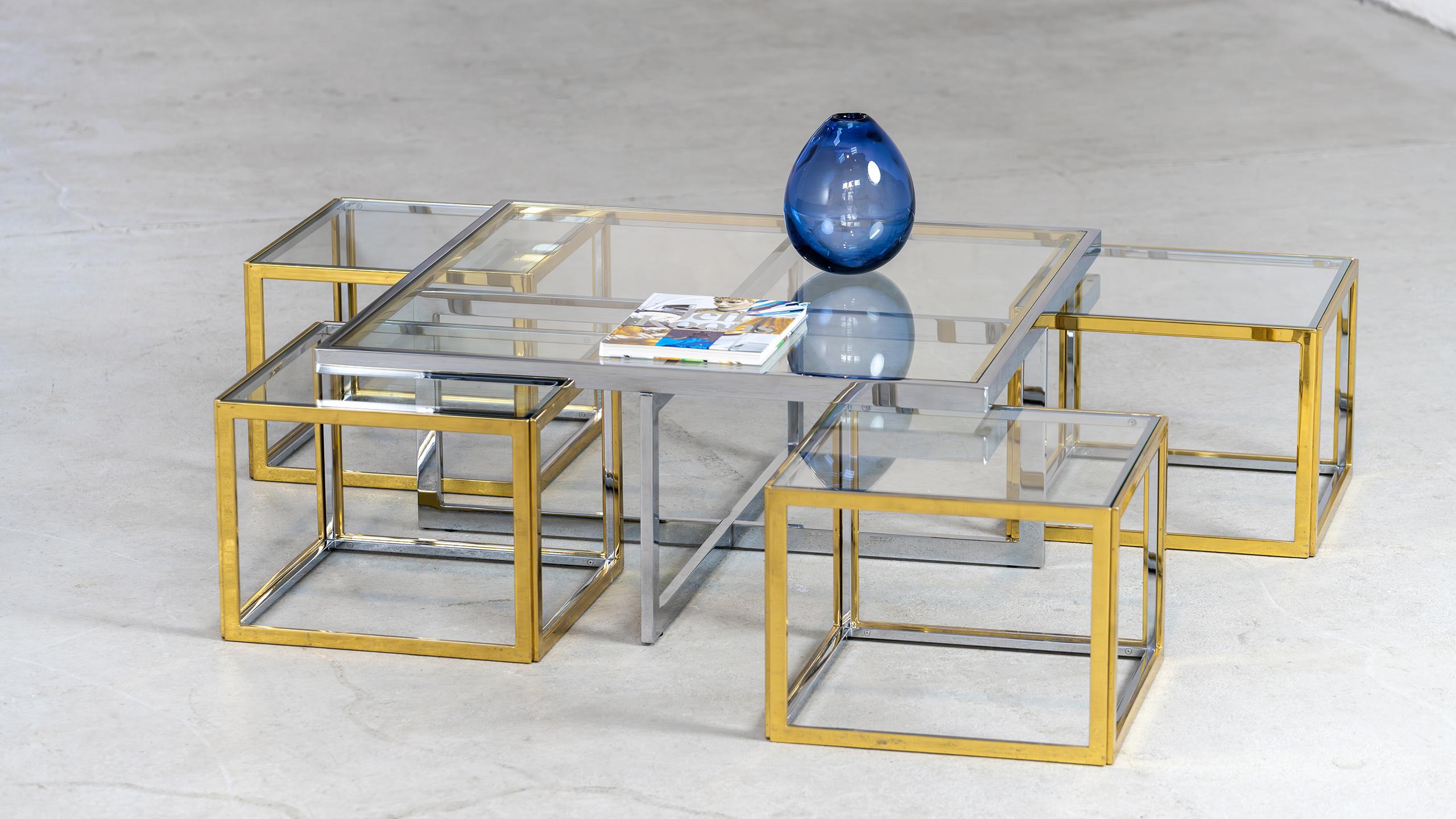 Charles Maison Coffee Chrome & Brass Hollywood Nesting Table Paris Willy Rizzo in vendita 11