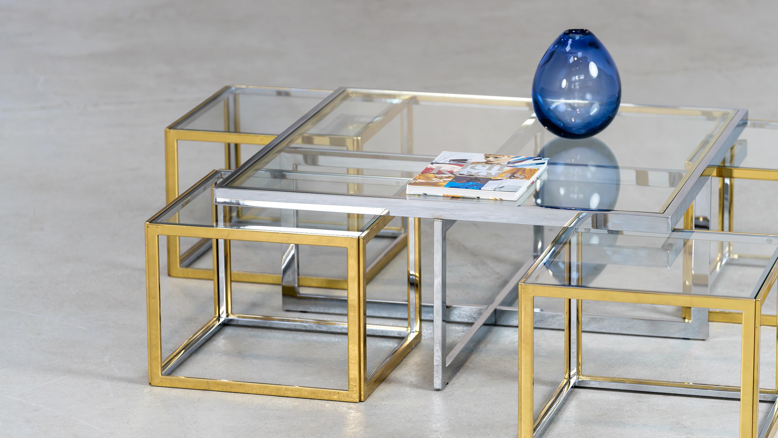 Charles Maison Coffee Chrome & Brass Hollywood Nesting Table Paris Willy Rizzo in vendita 12