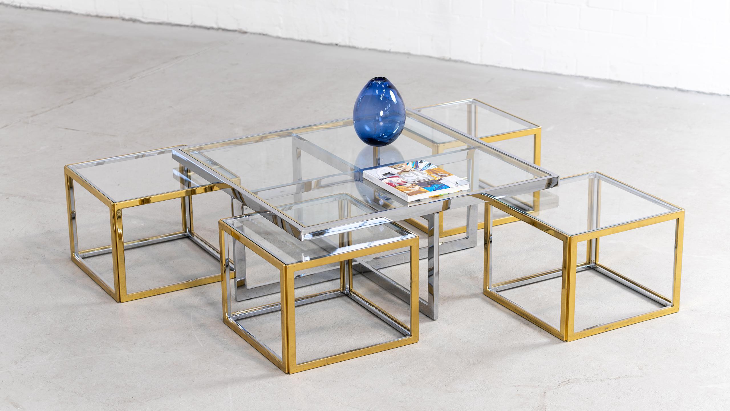 Hollywood Regency Charles Maison Coffee Chrome & Brass Hollywood Nesting Table Paris Willy Rizzo in vendita