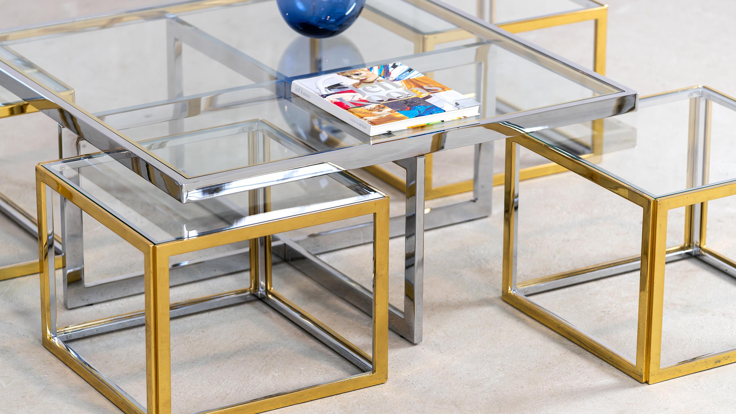 Francese Charles Maison Coffee Chrome & Brass Hollywood Nesting Table Paris Willy Rizzo in vendita