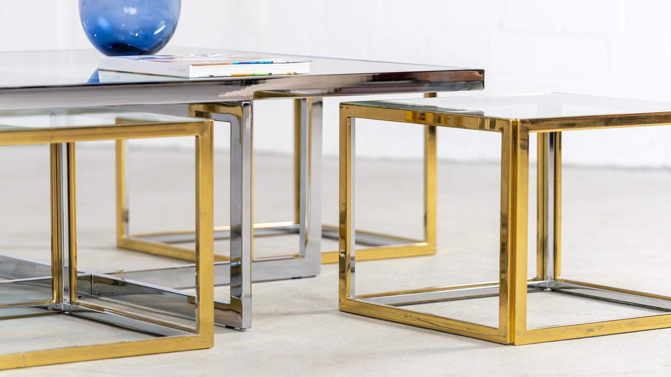 Fatto a mano Charles Maison Coffee Chrome & Brass Hollywood Nesting Table Paris Willy Rizzo in vendita