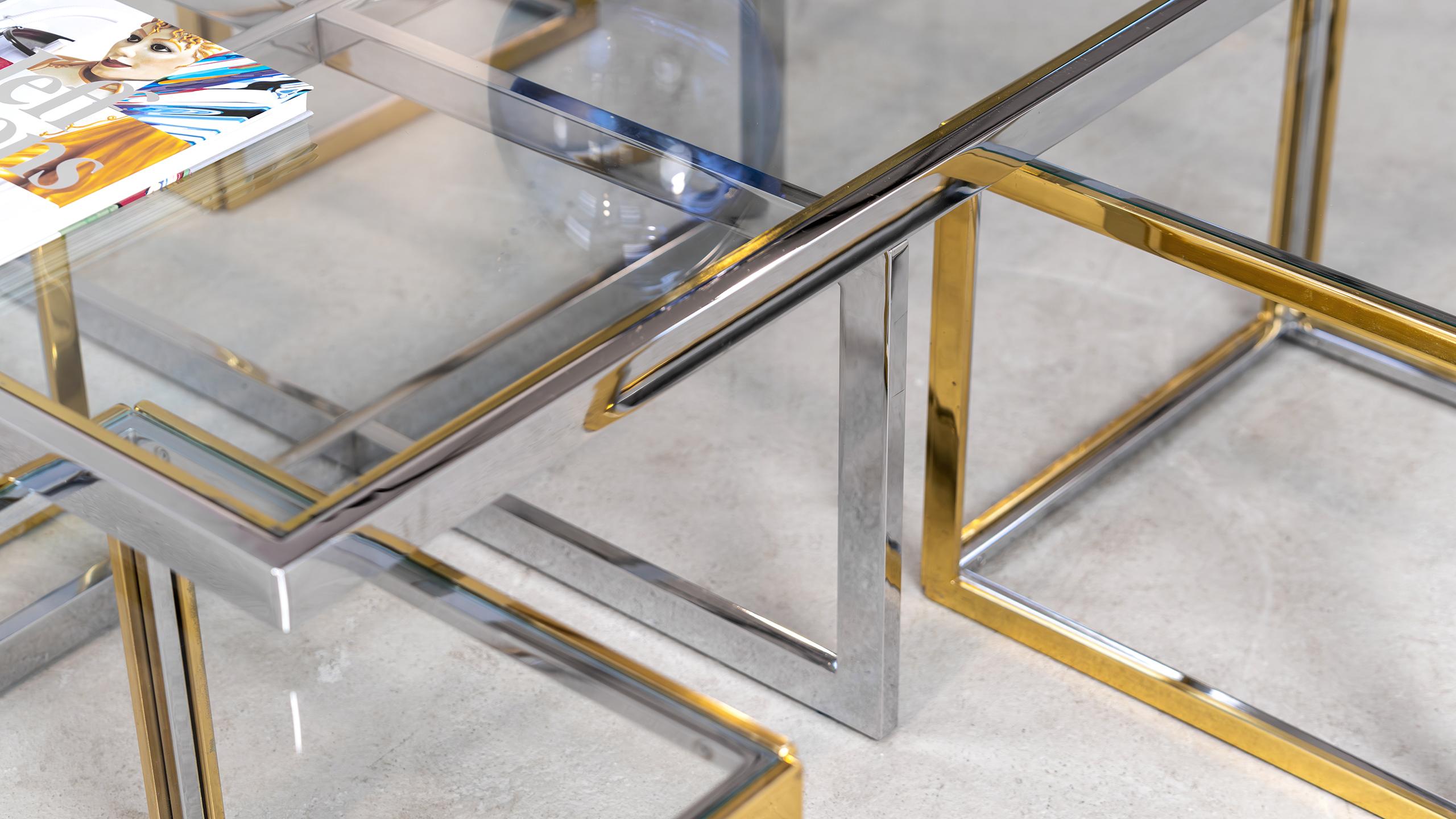 Charles Maison Coffee Chrome & Brass Hollywood Nesting Table Paris Willy Rizzo In condizioni buone in vendita a Munster, NRW