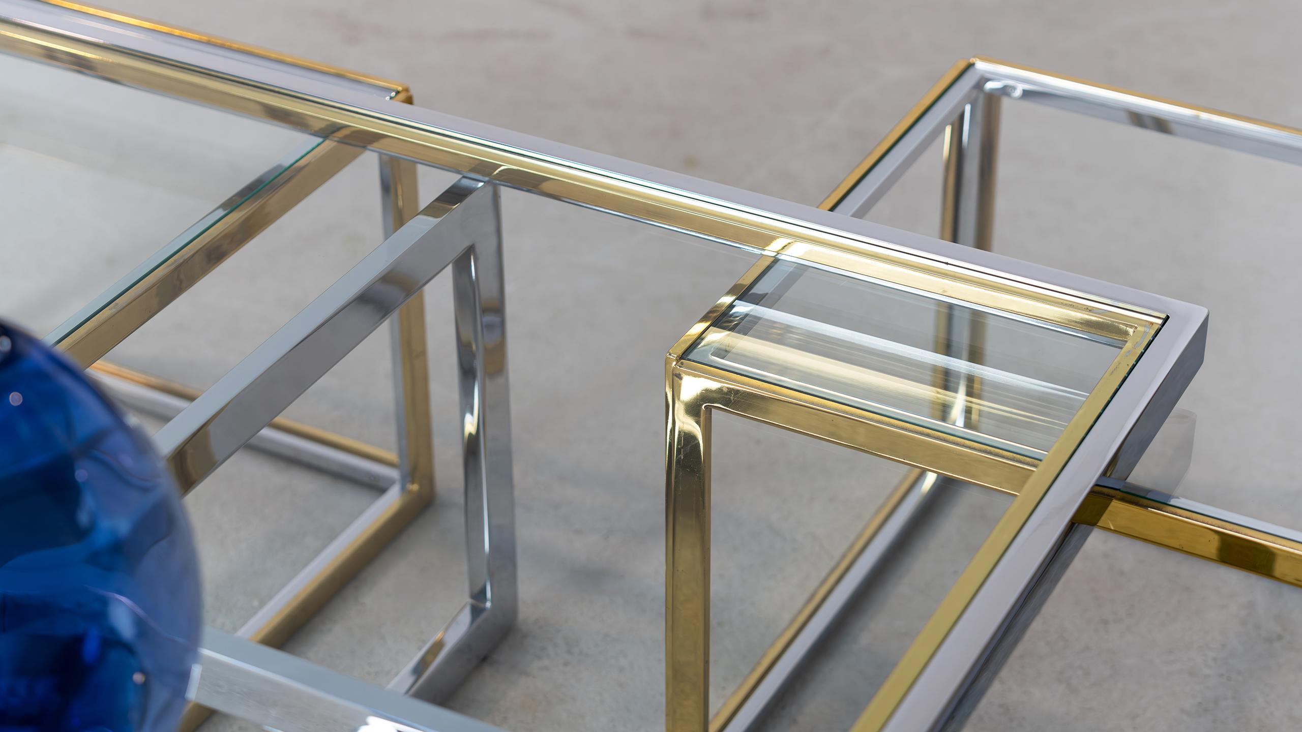 Metà XX secolo Charles Maison Coffee Chrome & Brass Hollywood Nesting Table Paris Willy Rizzo in vendita
