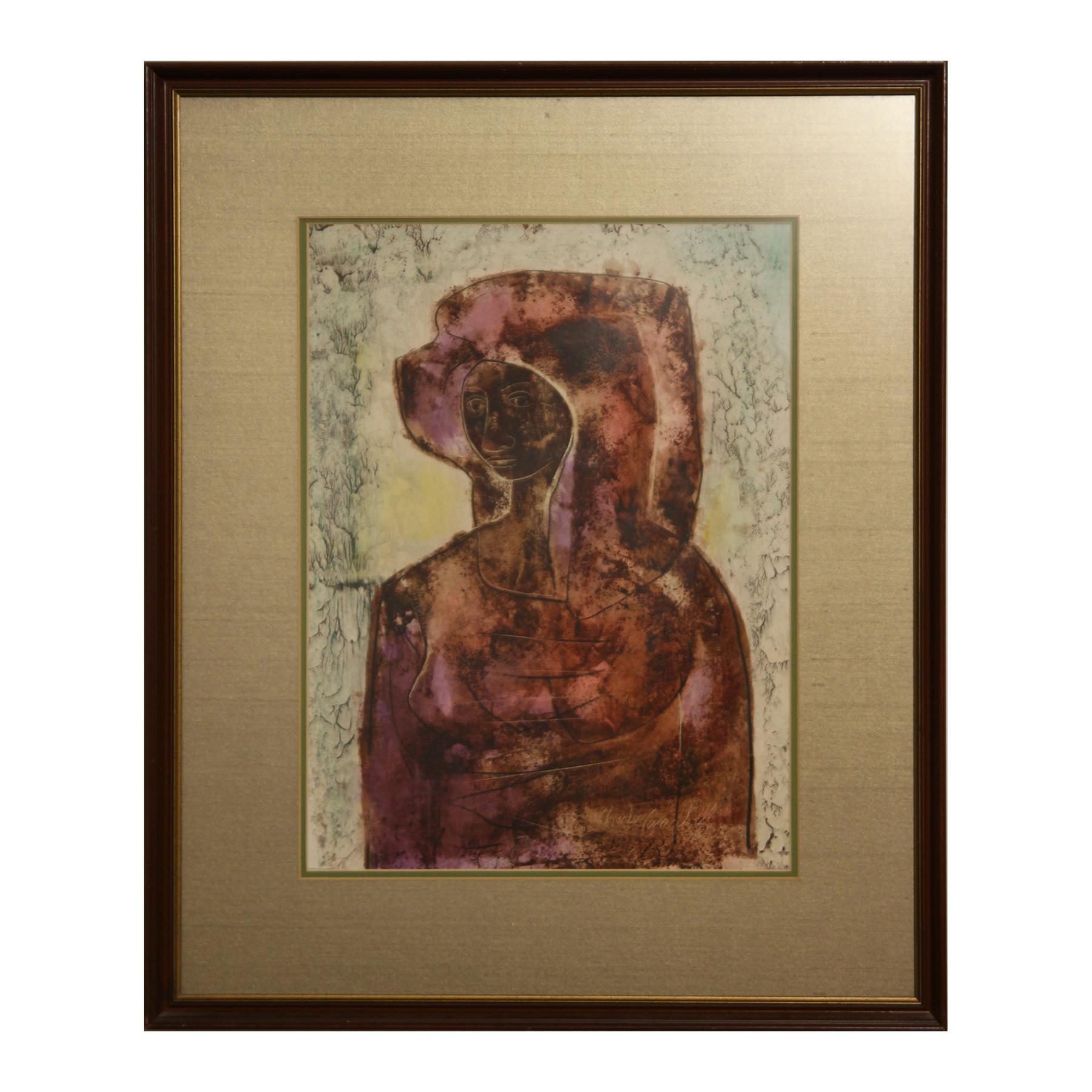 Charles Malcolm Campbell Portrait Painting - Warm Toned Modern Portrait of a Medieval Woman 