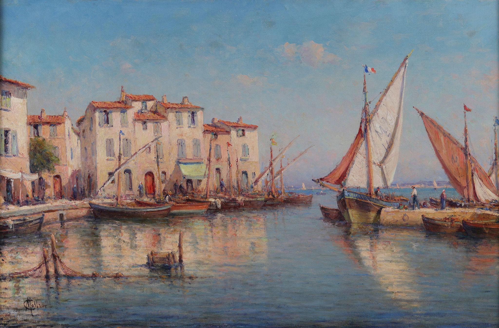 Le Port de Martigues'. Un porto a Martigues in Provenza, nel sud della Francia. Vernice ad olio - Painting Postimpressionismo di Charles Malfroy