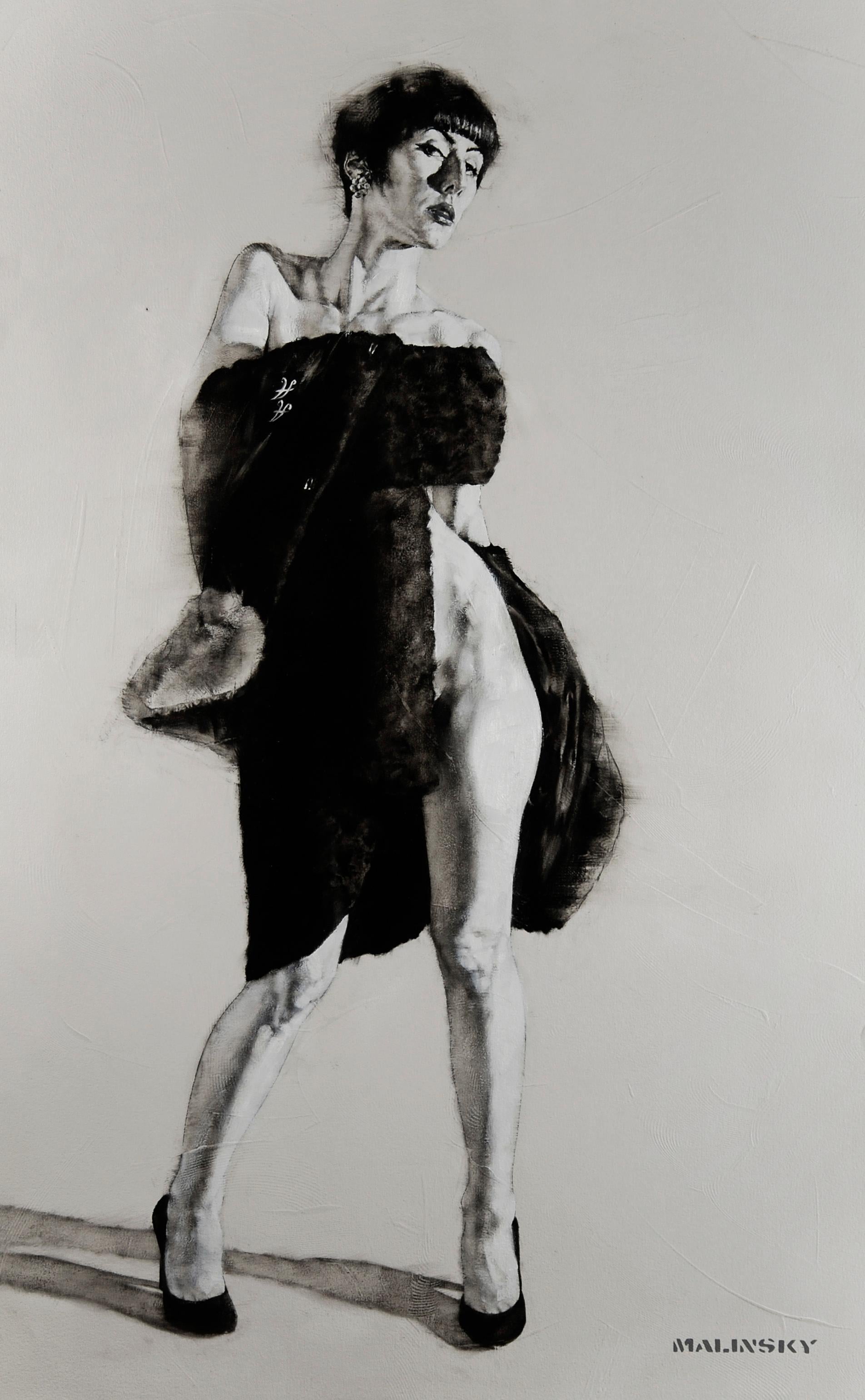 "THE BLACK COAT PROJECT - ADRIENNE" Pittura a olio 50" x 30" di Charles Charles Malinsky
