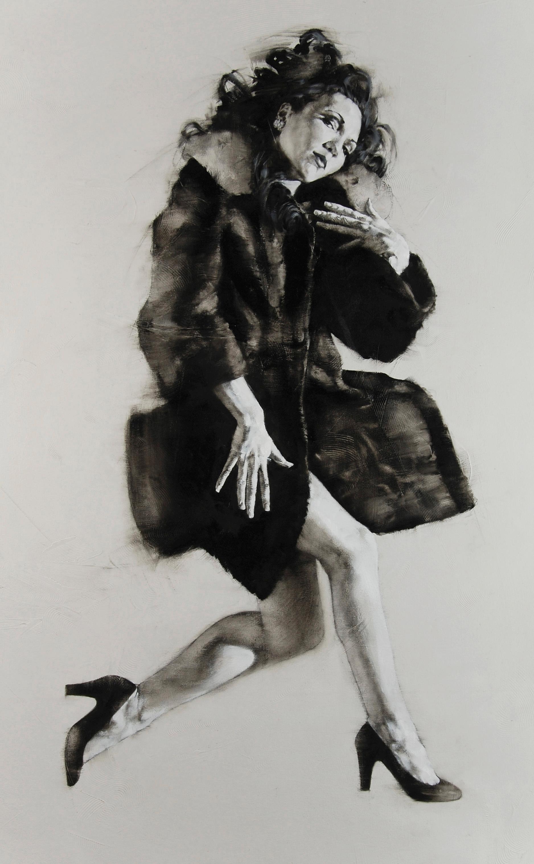 "THE BLACK COAT PROJECT - AMBER" Pittura a olio 50" x 30" di Charles Charles Malinsky