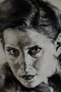 "THE BLACK COAT PROJECT - CAITLIN" Pittura a olio 50" x 30" di Charles Malinsky