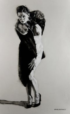 "THE BLACK COAT PROJECT - CAITLIN" Pittura a olio 50" x 30" di Charles Malinsky
