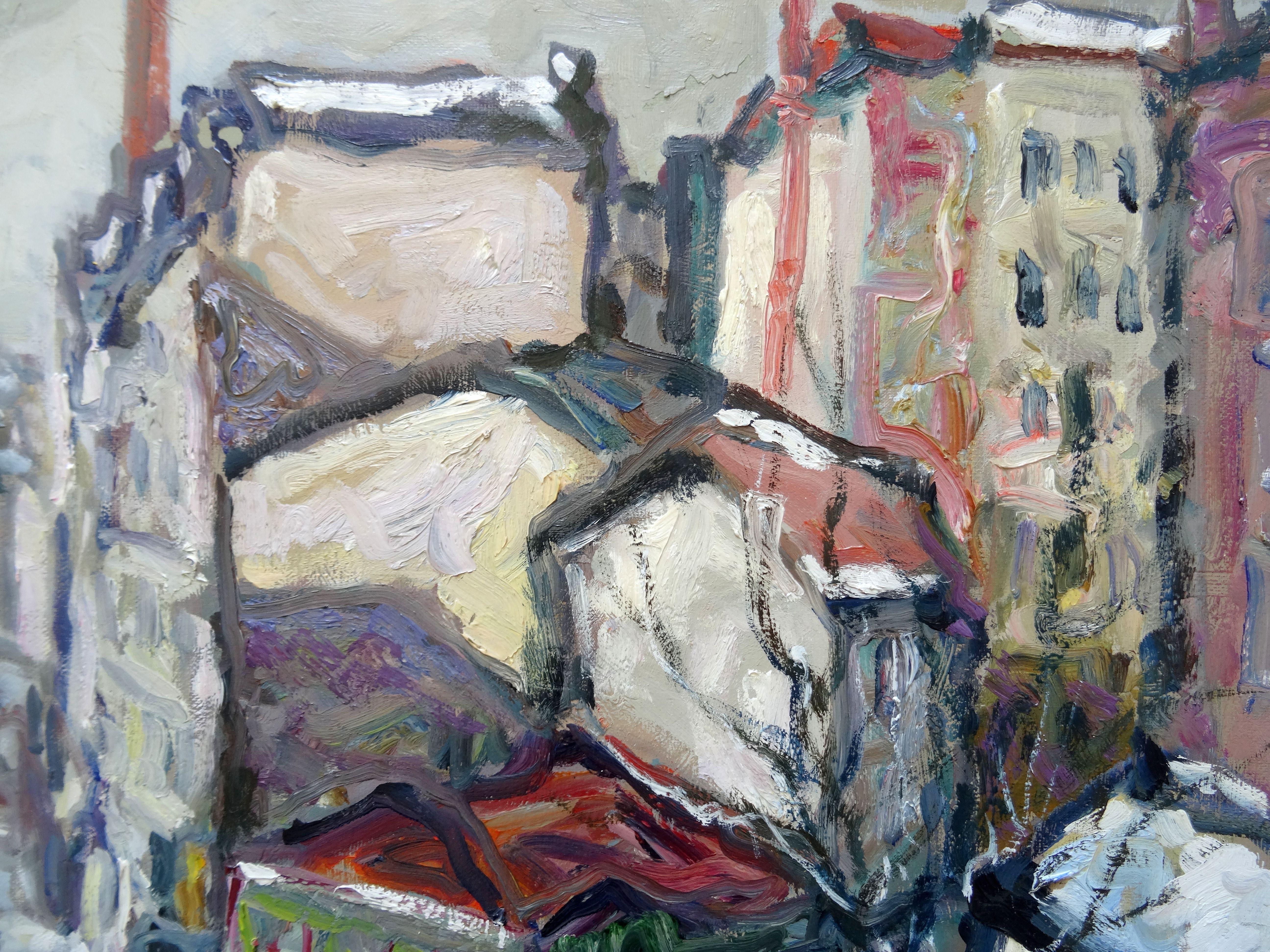 Spettacolo in rue Clisson a Parigi. Olio su tela, 54x65 cm in vendita 6
