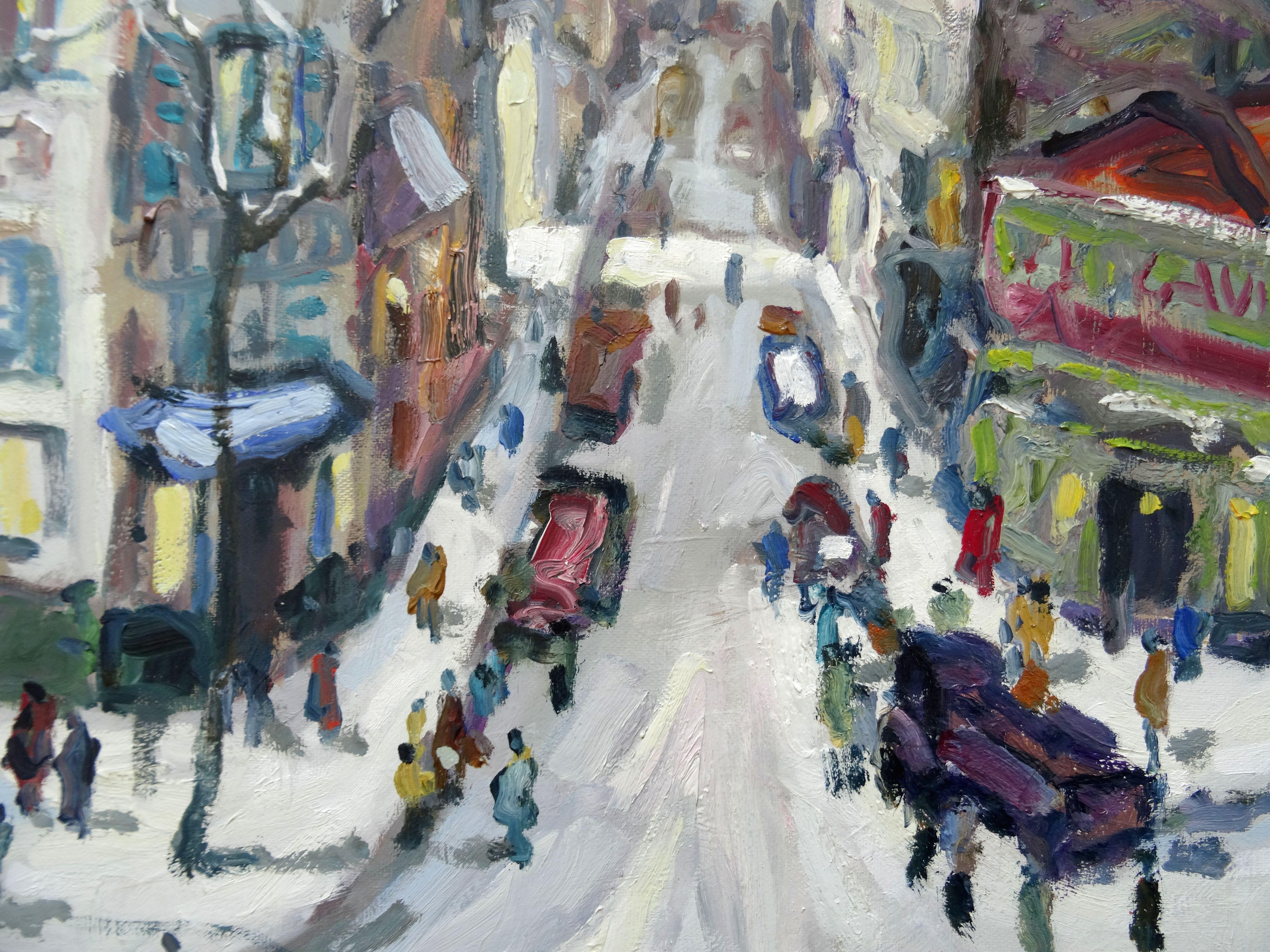 Spettacolo in rue Clisson a Parigi. Olio su tela, 54x65 cm in vendita 3