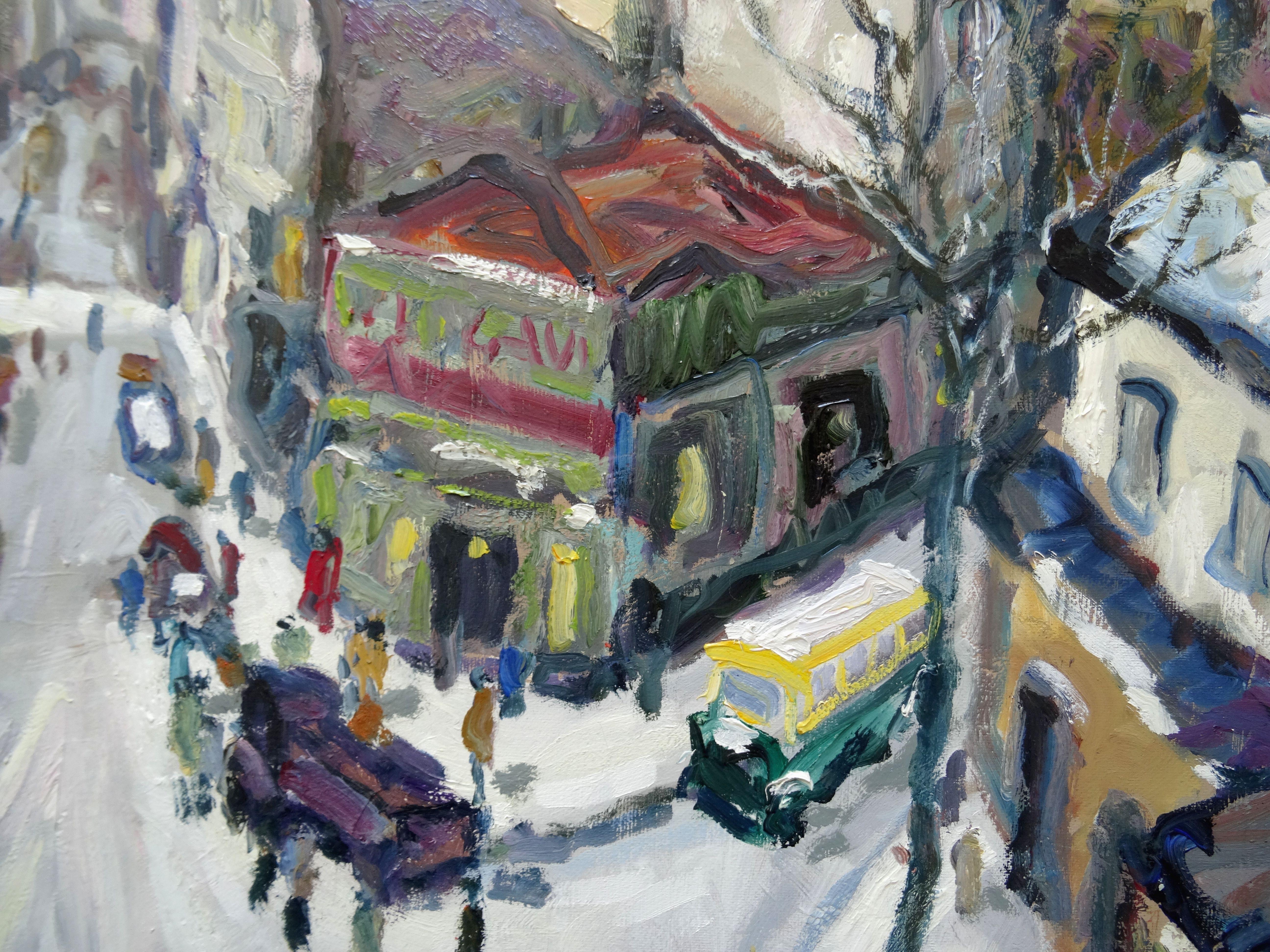Spettacolo in rue Clisson a Parigi. Olio su tela, 54x65 cm in vendita 4