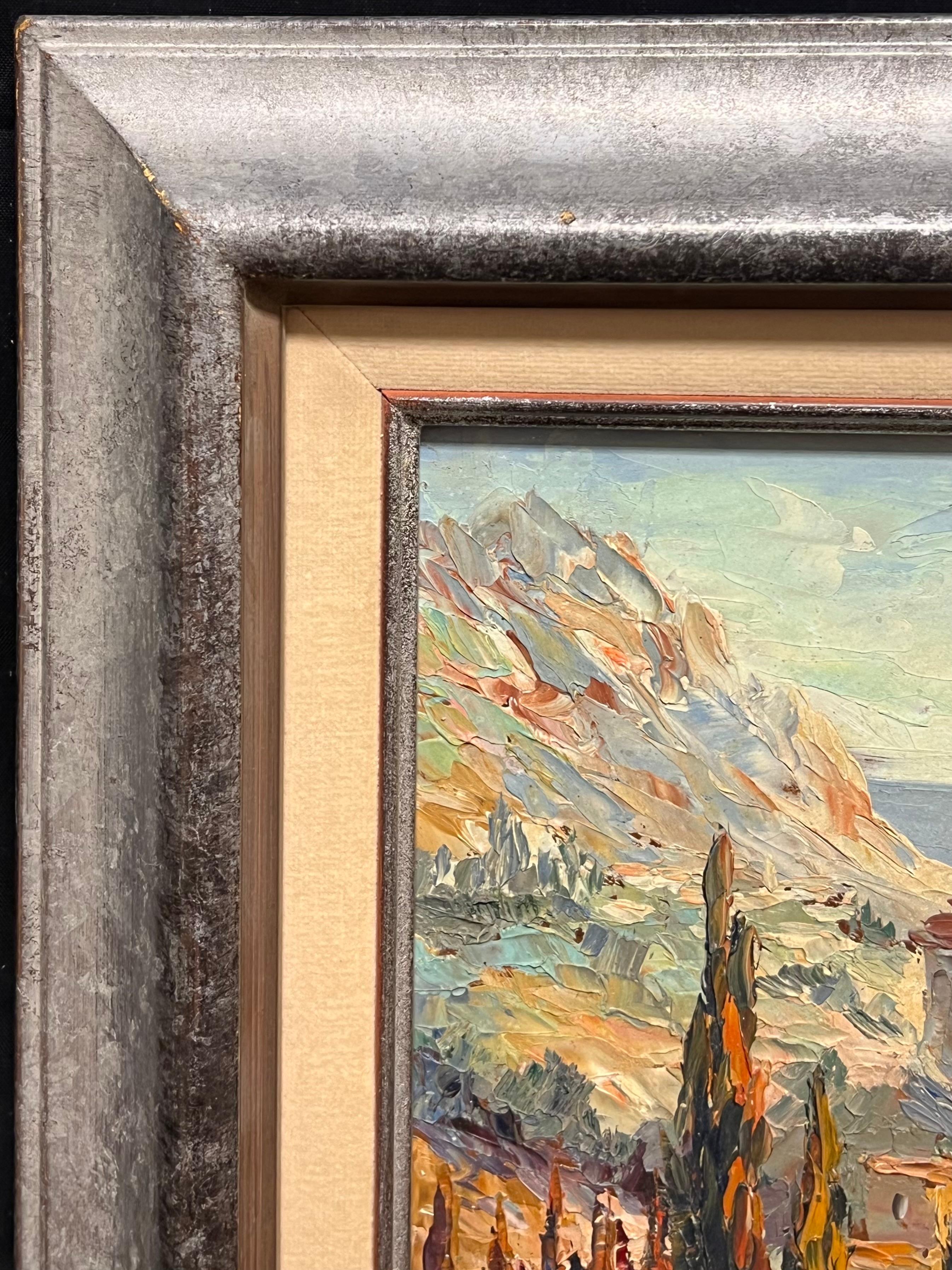 Vintage Mediterranean Hill Village Pintura al óleo impresionista Paisaje provenzal en venta 4
