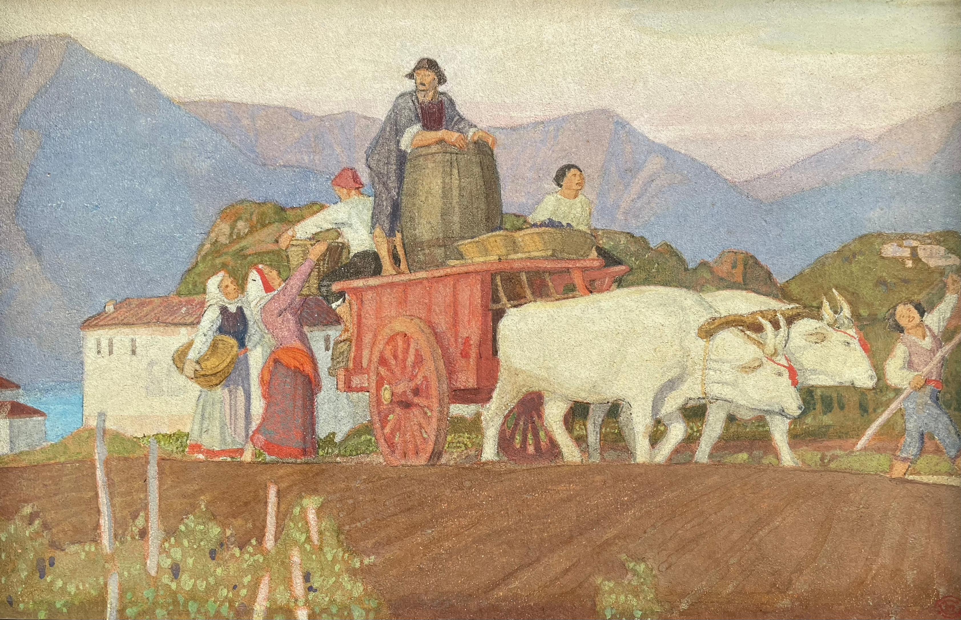 Charles March Gere - Tuscan Vintage - Early 20th Century Cotswold Group tempera - Painting by Charles March Gere, RA, RWS