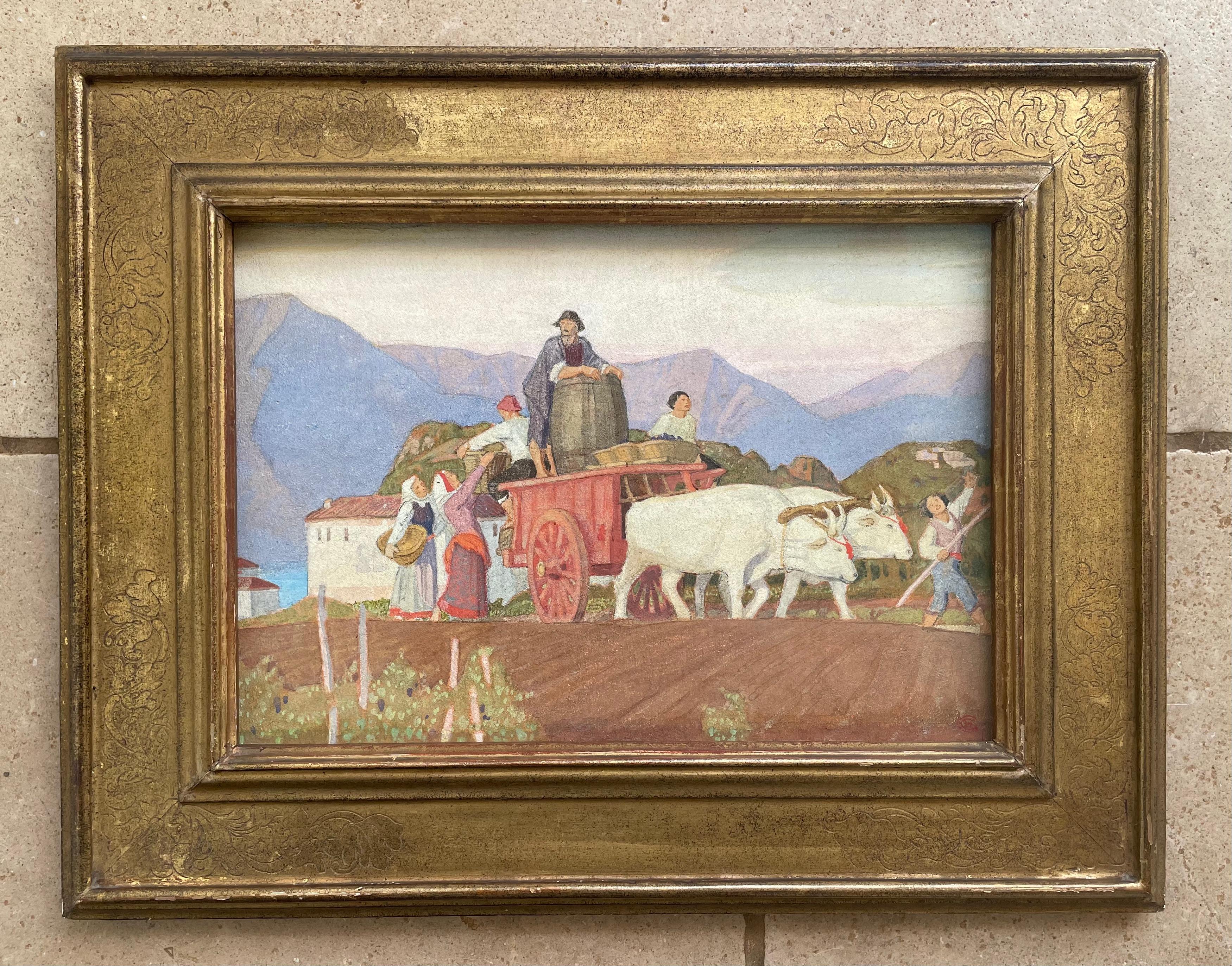 Charles March Gere - Tuscan Vintage - Early 20th Century Cotswold Group tempera - Brown Landscape Painting by Charles March Gere, RA, RWS
