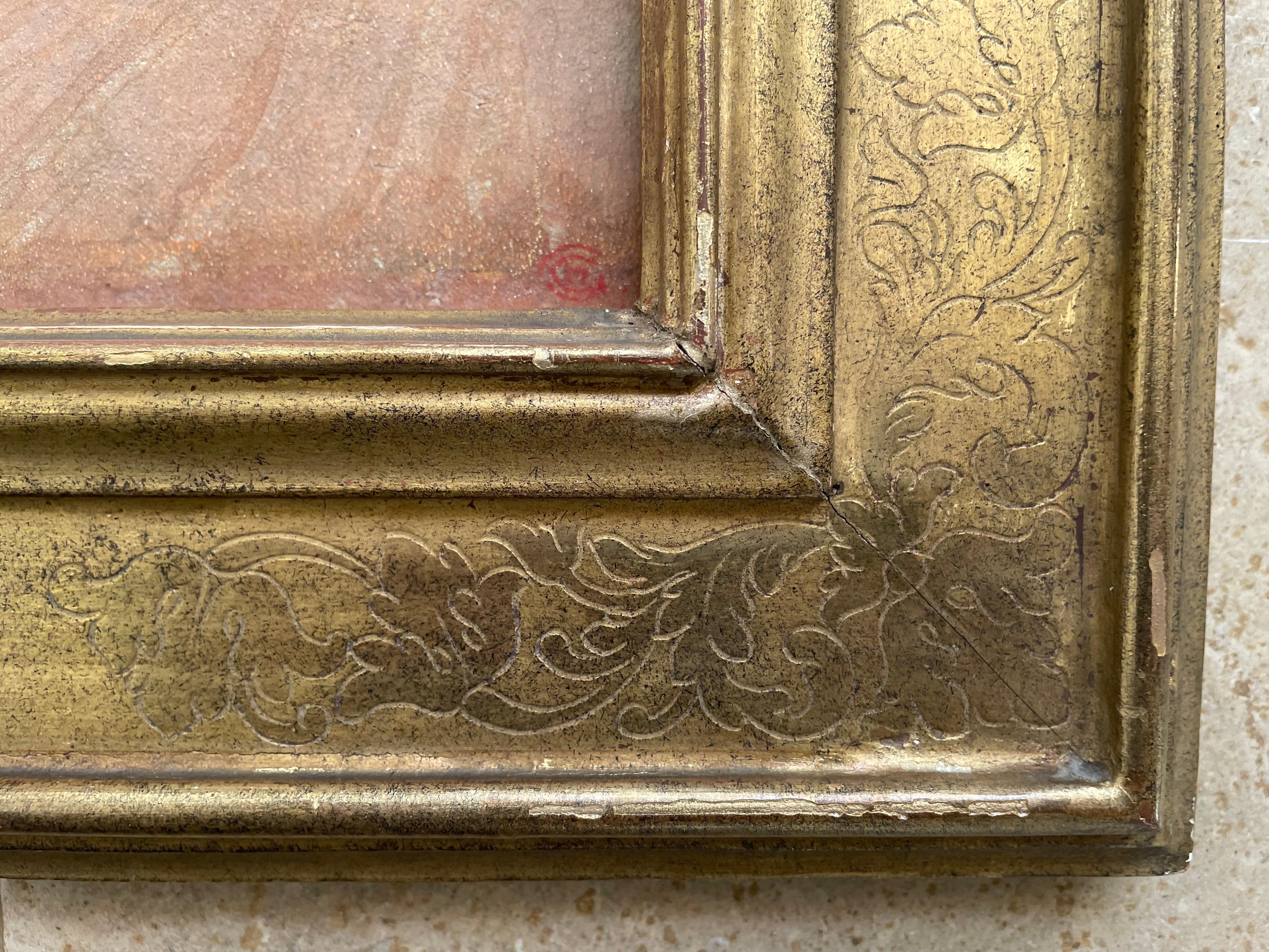 CHARLES MARCH GERE, RA, RWS
(1884-1963)

Tuscan Vintage

Signed with monogram l.lr, signed again with monogram and dated 1912 on the overlap; signed and inscribed with title on the backboard
Tempera on canvas
In original frame

22 by 32 cm., 8 ¾ by
