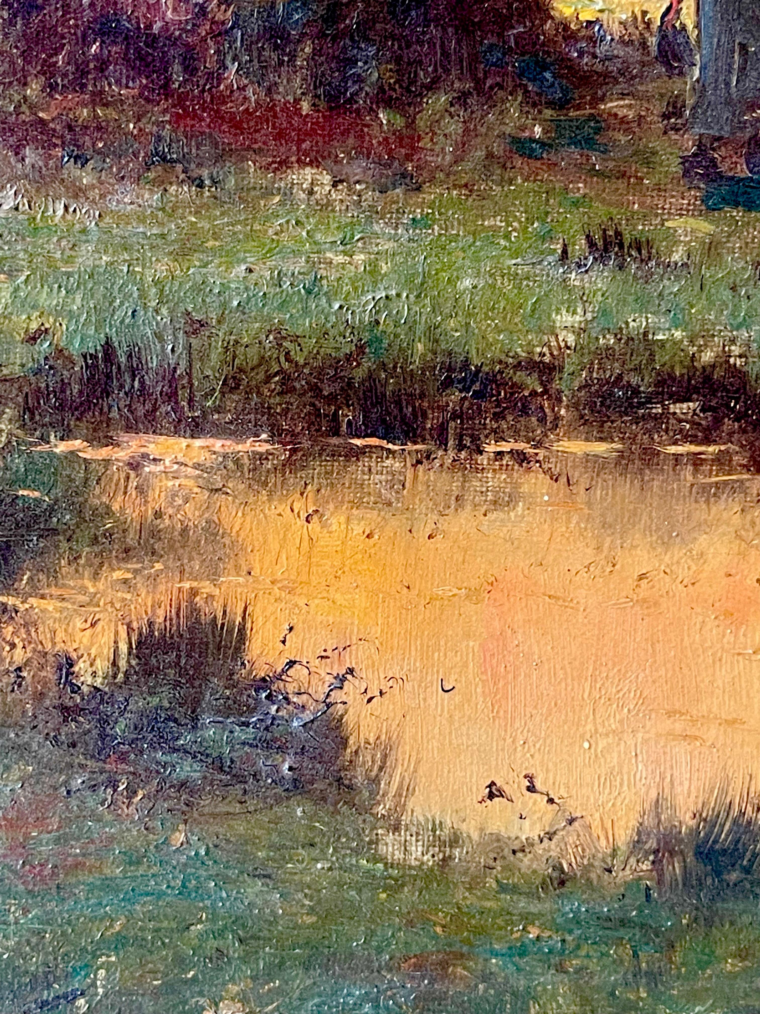 19th century French Barbizon School oil painting Sunset in the countryside 2