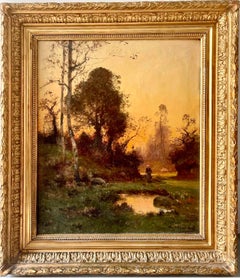 Französisches Ölgemälde der Schule von Barbizon, 19. Jahrhundert, Sonnenuntergang auf dem Lande
