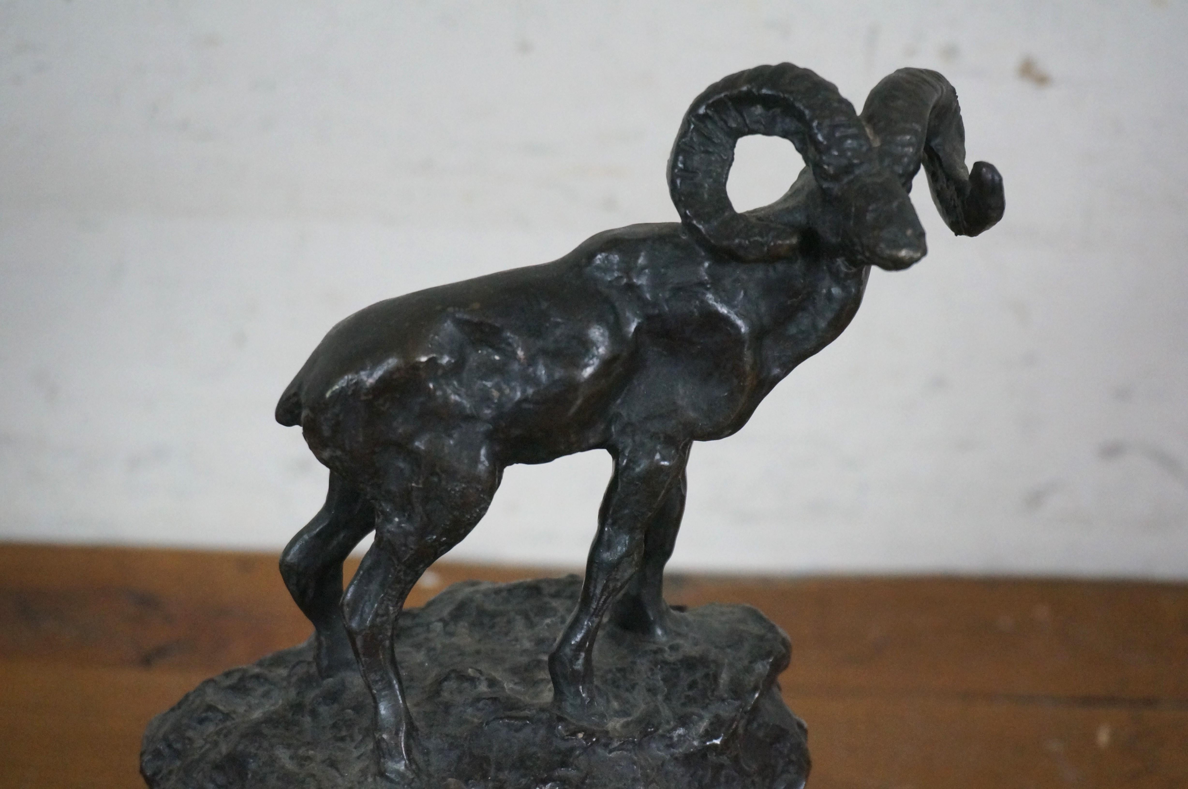 Charles Marion Russell Bronze Big Horn Sheep Ram Hunt Figurine Sculpture 9