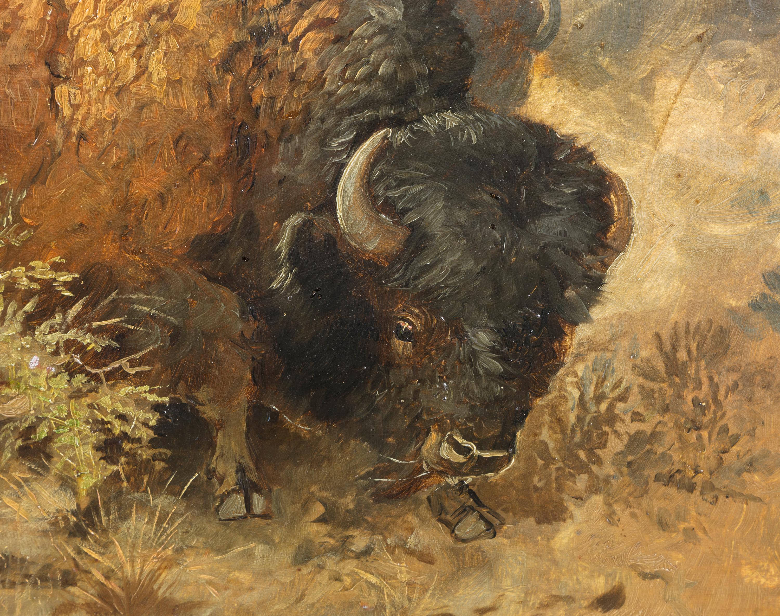 Cascade Buffalo Hunt - Brown Landscape Painting by Charles Marion Russell