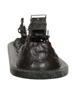 Stagecoach Signed American Western Bronze Sculpture After Charles Marion Russell