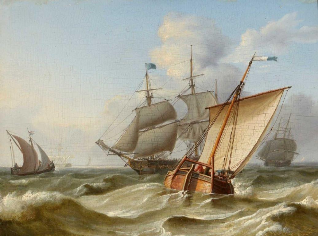 19th Century Seascape, Shipping Off The Dutch Coast, Charles Martin Powell For Sale 1