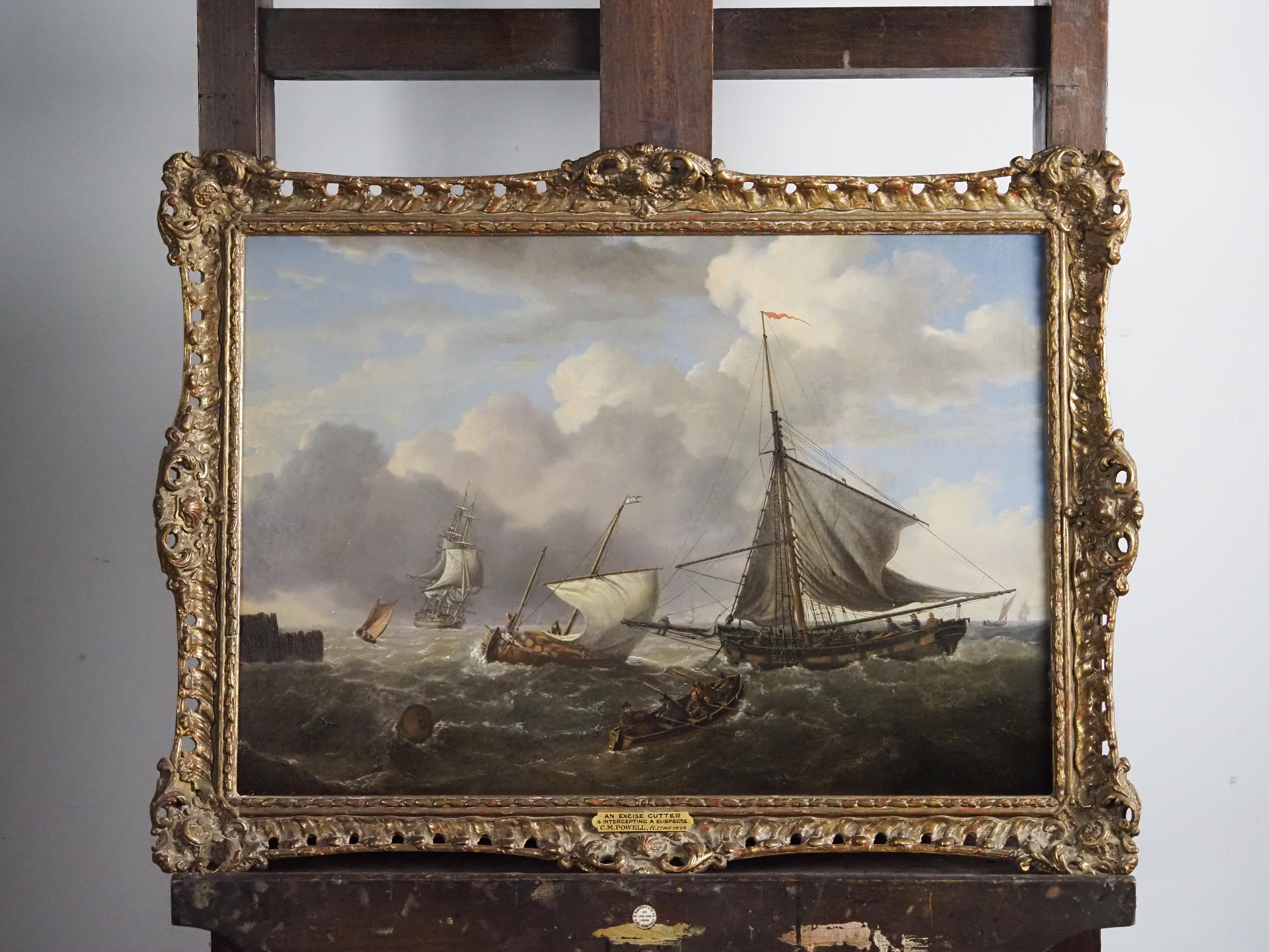 An excise cutter intercepting a suspect - Painting by Charles Martin Powell