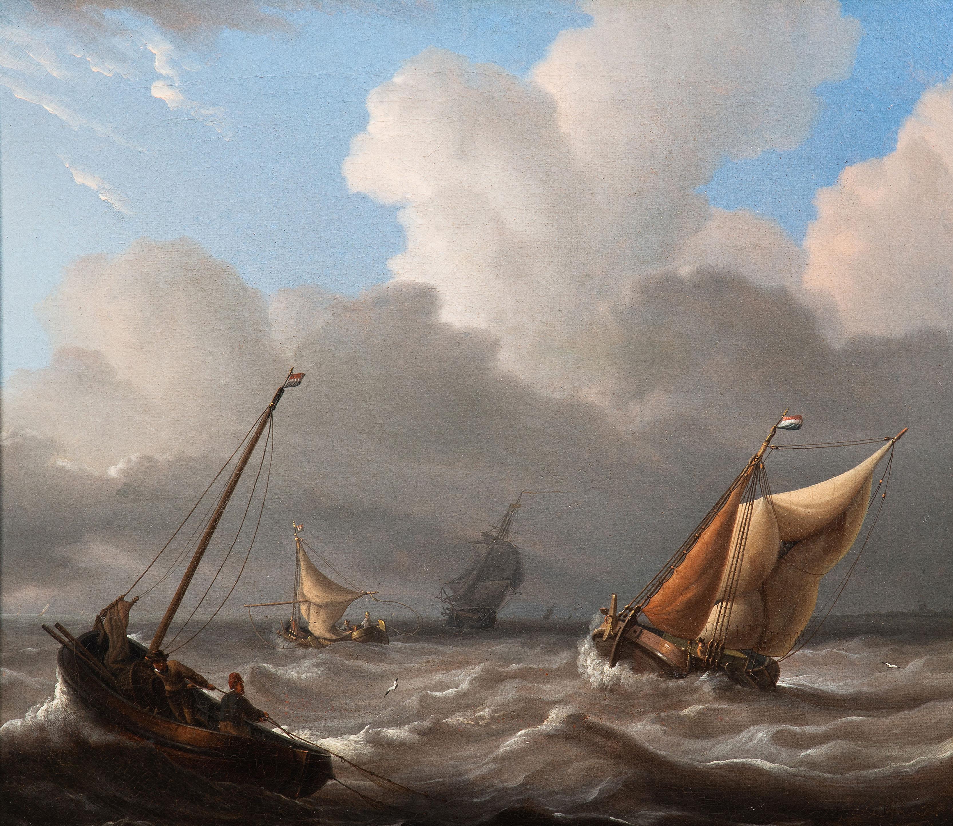 Navigazione olandese in un mare agitato - Painting di Charles Martin Powell