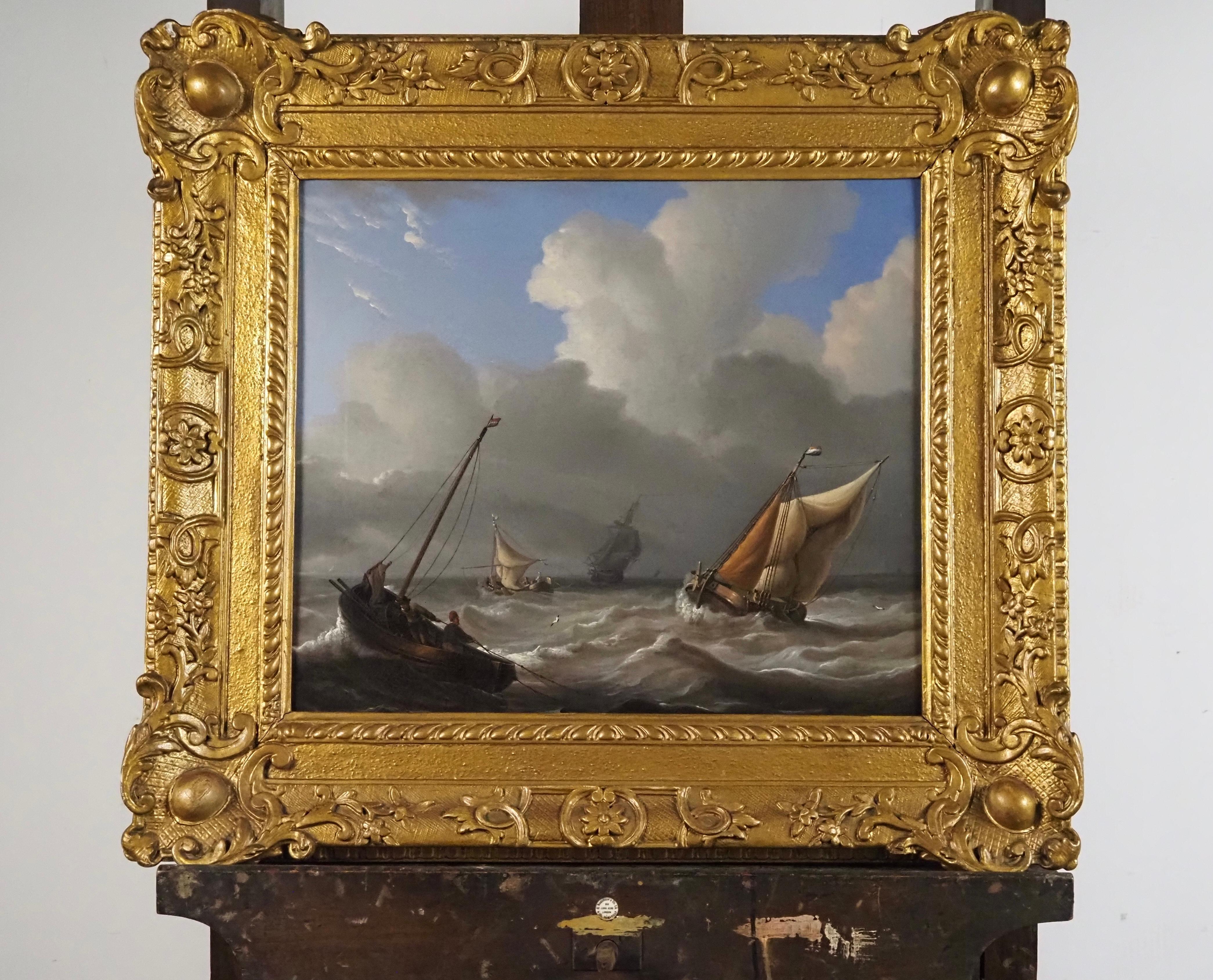 La navigation néerlandaise dans une mer agitée - Maîtres anciens Painting par Charles Martin Powell