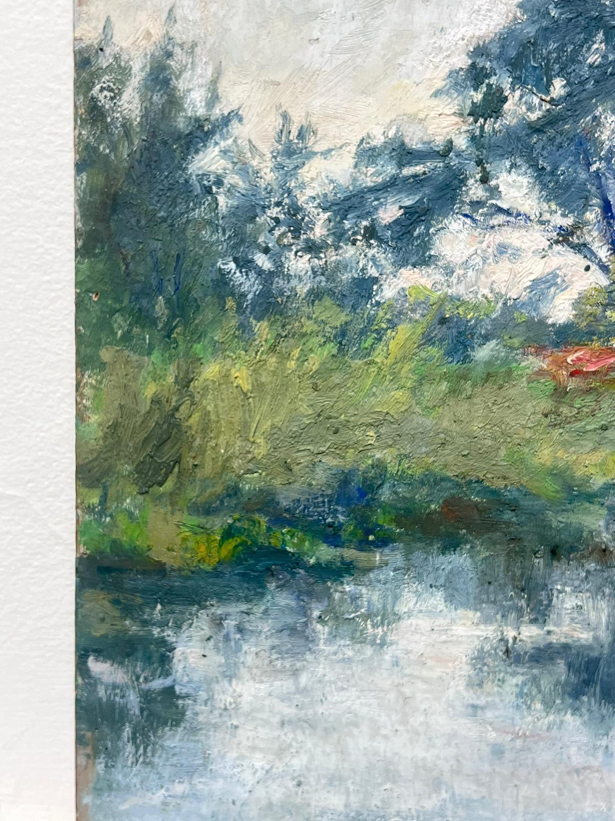 Fine Antique French Impressionist Signed Oil Painting Beautiful River Landscape For Sale 1