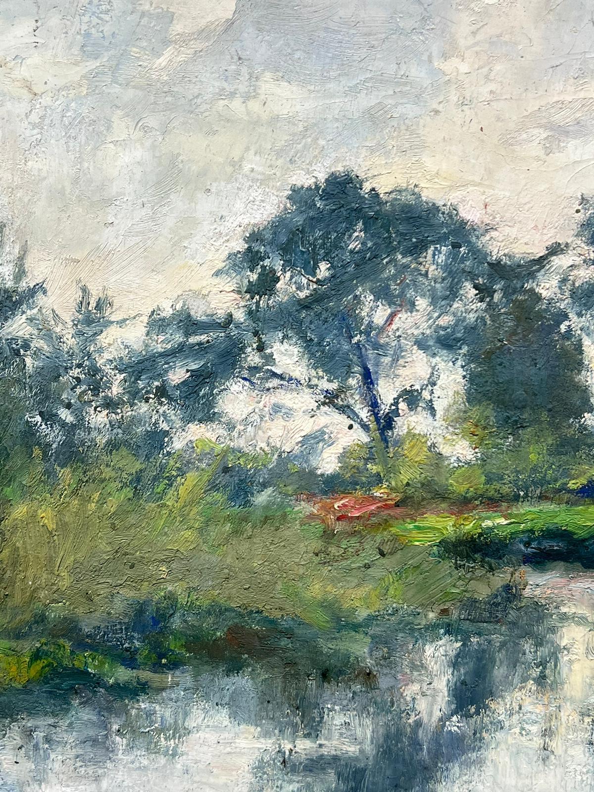 Fine Antique French Impressionist Signed Oil Painting Beautiful River Landscape For Sale 3