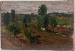 Fine Antique French Impressionist Signed Oil Painting Dusky River Landscape