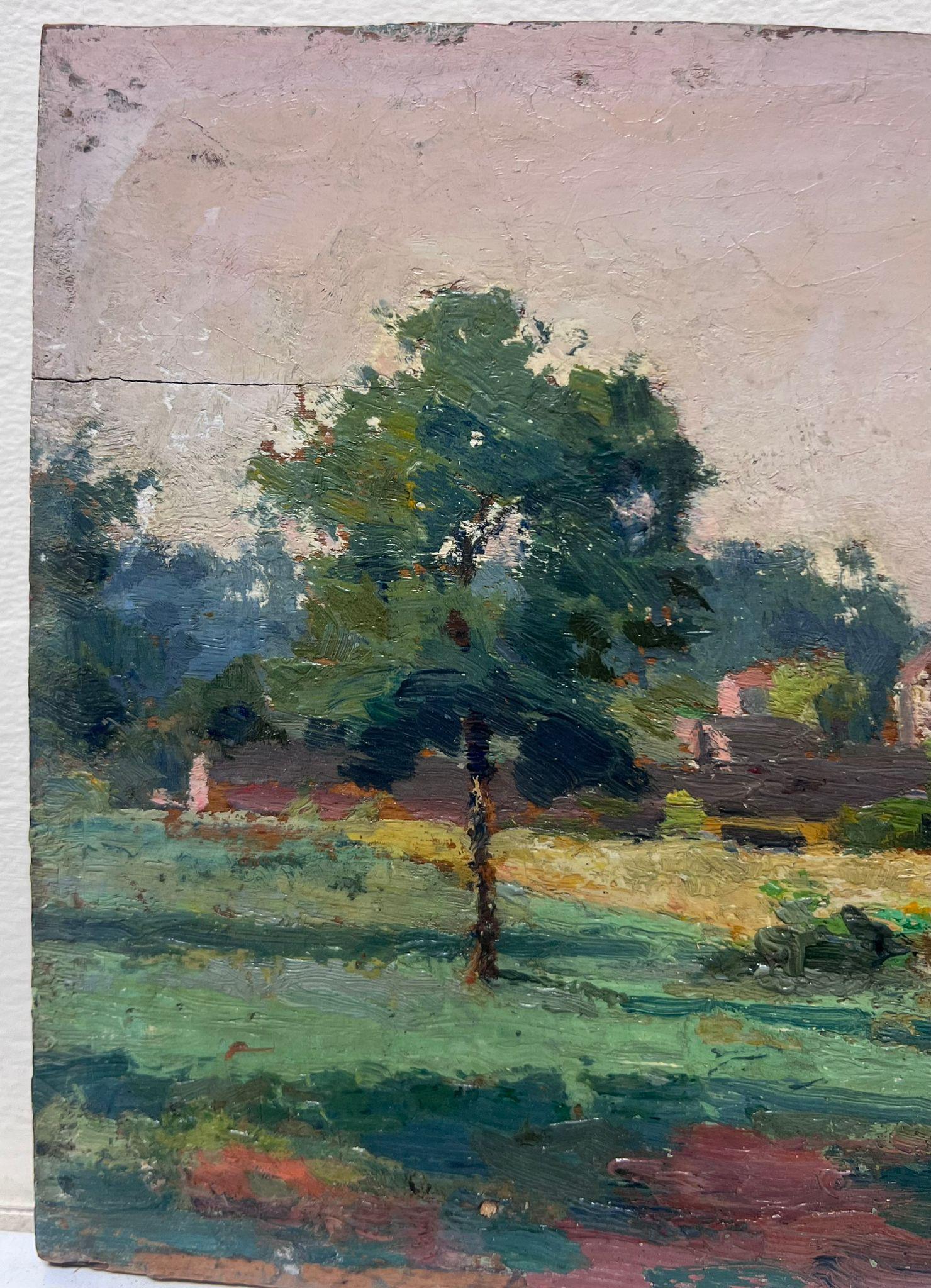 Antiguo cuadro al óleo firmado por un antiguo impresionista francés Paisaje urbano francés - Painting Impresionista de Charles Martin-Sauvaigo