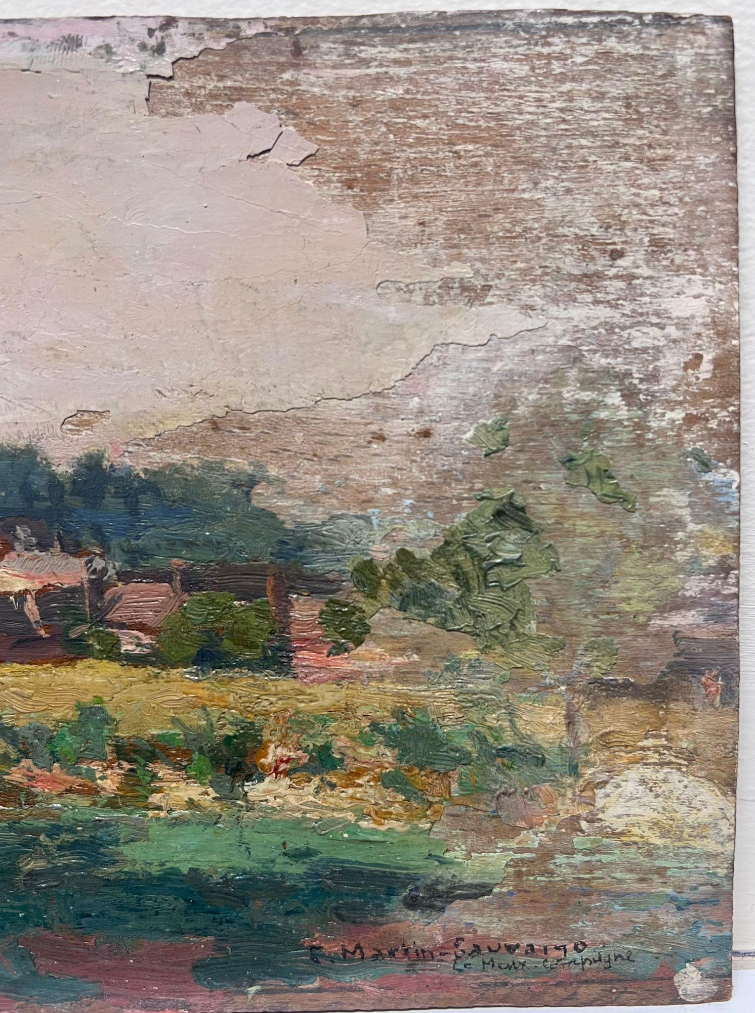 Antiguo cuadro al óleo firmado por un antiguo impresionista francés Paisaje urbano francés 1