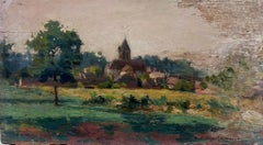 Fine Antique French Impressionist Signed Oil Painting Old French Town Landscape