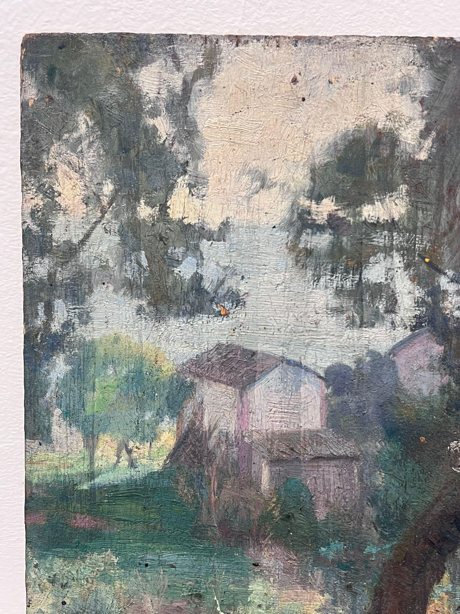 Antiguo cuadro al óleo firmado por un impresionista francés con vistas al mar - Landscape Painting Gris de Charles Martin-Sauvaigo