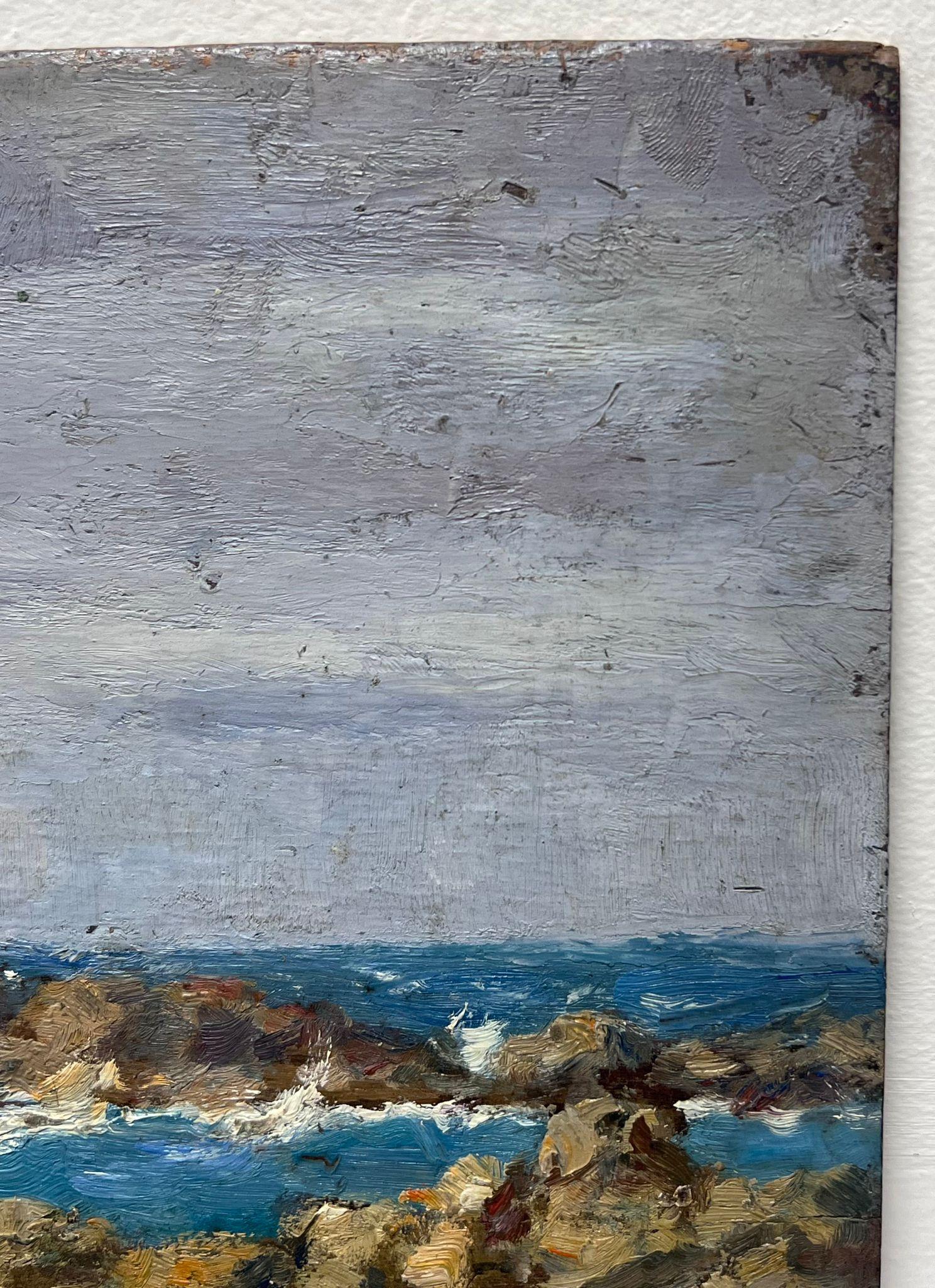 The Coastline
by Charles Martin-Sauvaigo (French 1881-1970) * see notes below
French Impressionist painter
oil painting on wooden panel
unframed
size: 8.25 x 10.5 inches
condition: very original and untouched in years, as such there are large areas