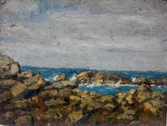 Fine Antique French Impressionist Signed Oil Painting Rocky Coastline Beach Sea
