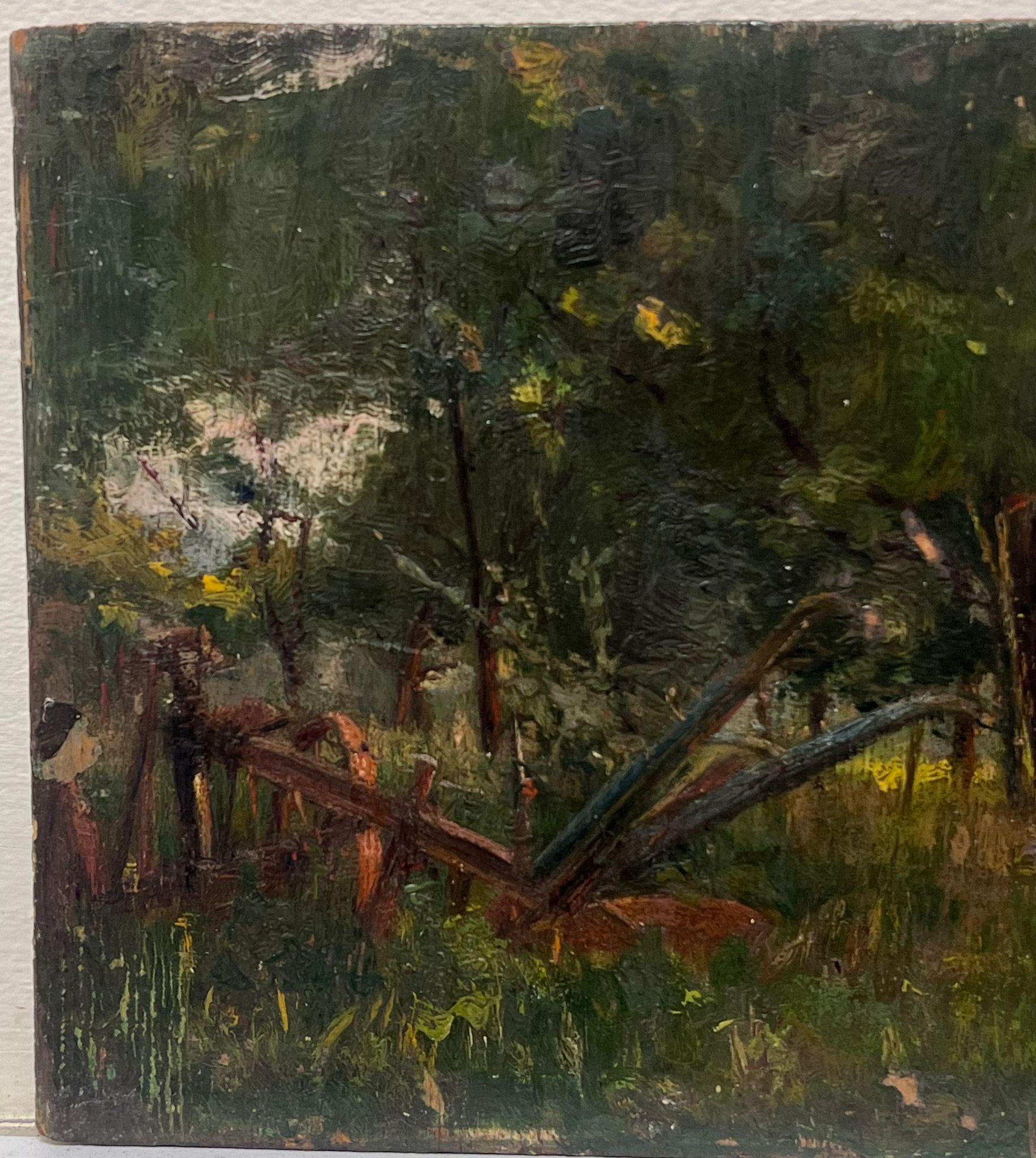 Fine Antique French Impressionist Signed Oil Painting Sunlit Woodland Meadows - Black Landscape Painting by Charles Martin-Sauvaigo
