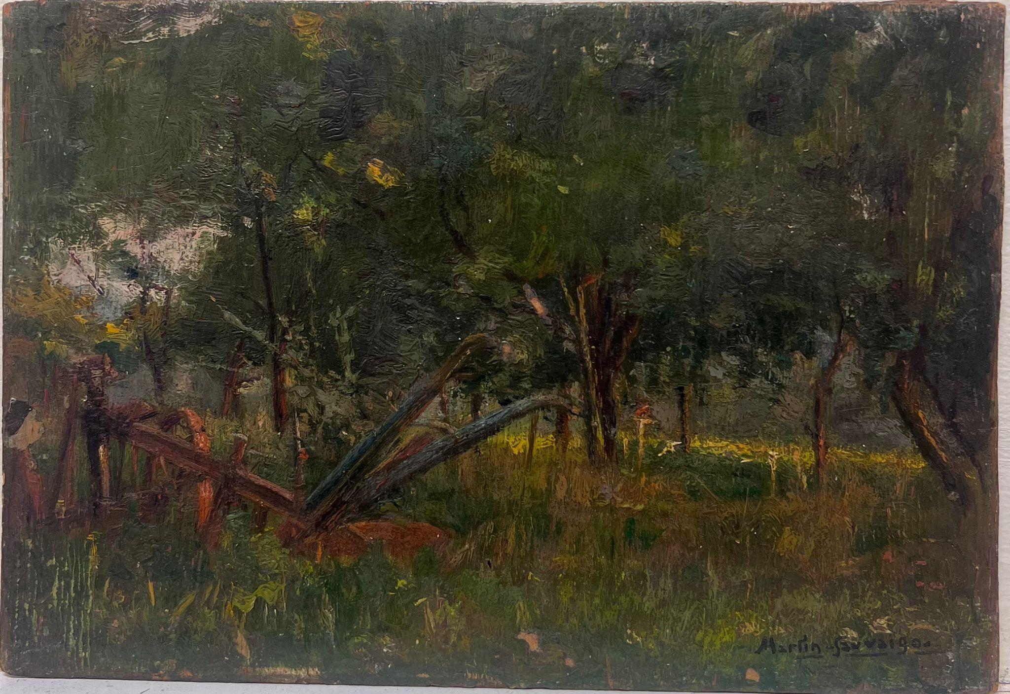 Woodland Meadows
by Charles Martin-Sauvaigo (French 1881-1970) * see notes below
French Impressionist painter
signed oil painting on wooden panel
unframed
size: 6.5 x 9.25 inches
condition: very original and untouched in years, as such there are