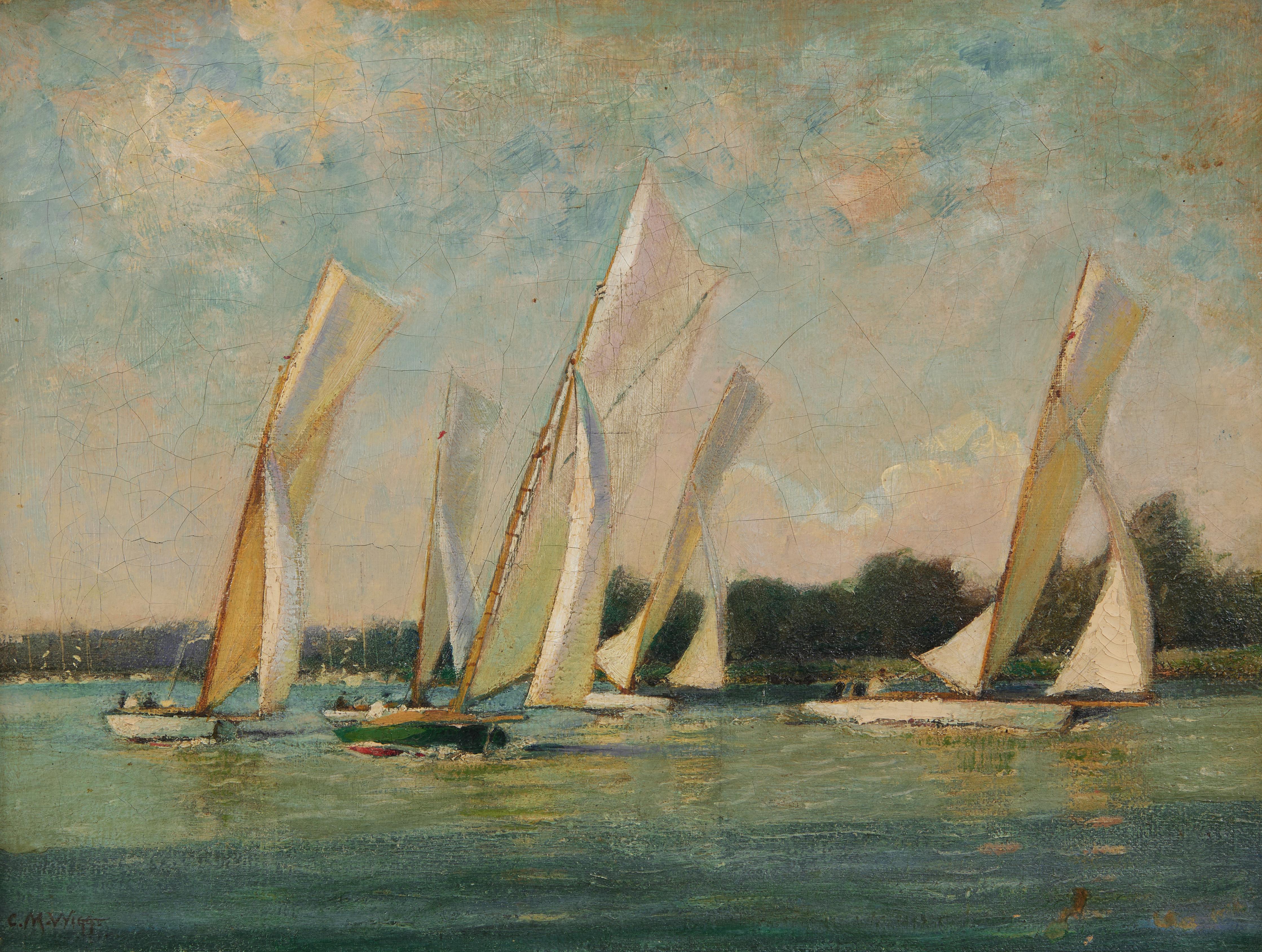 Seelandschaft des 20. Jahrhunderts Segeln auf den Norfolk Broads in England – Painting von Charles Mayes Wigg