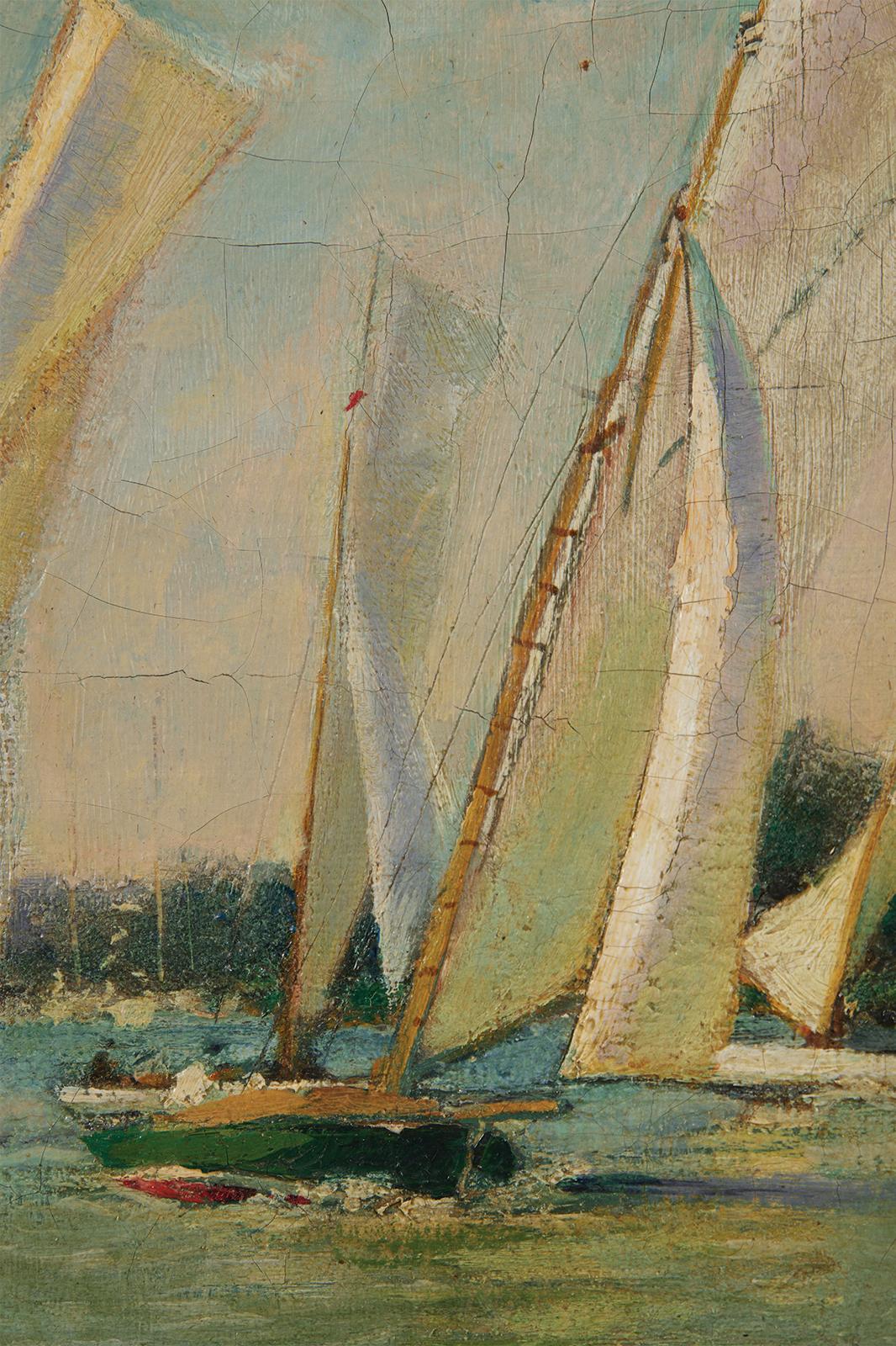 Charles Mayes Wigg (Brite, 1889-1969)
Segeln in den Norfolk Broads
Öl auf Leinwand
Signiert unten links, verso signiert und bezeichnet
12 x 16 Zoll
16 x 20,5 Zoll, gerahmt

Charles Mayes Wigg war ein britischer Landschaftsmaler, der hauptsächlich