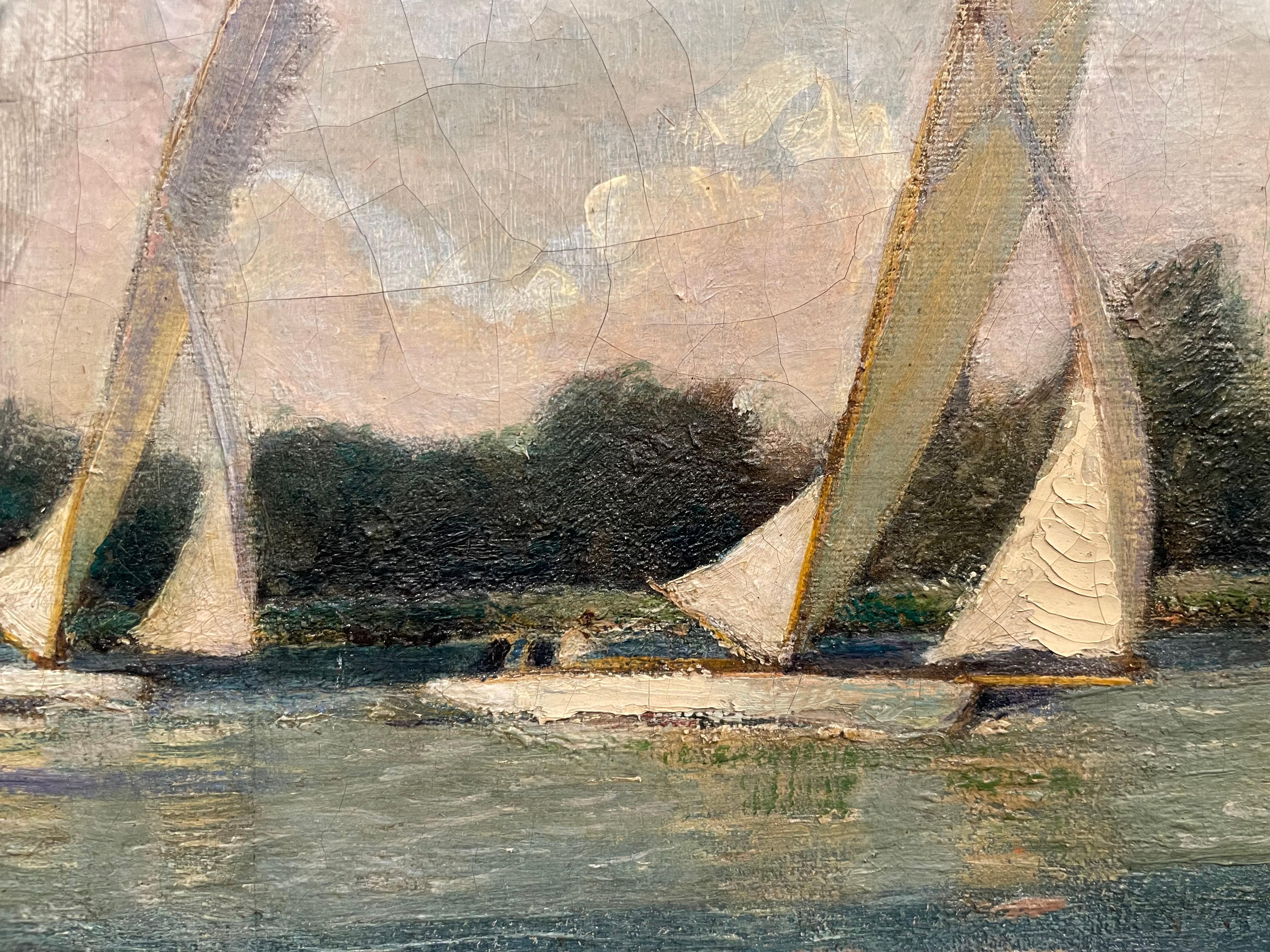 Navegando por los Norfolk Broads, paisaje marino británico de principios del siglo XX con veleros en venta 7