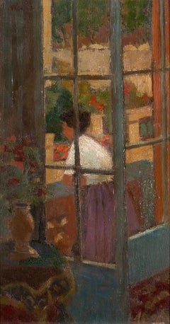 Ragazza attraverso una finestra, dipinto a olio su tavola di Charles McCall, 1950/53 circa