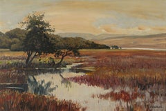 Pittura a olio post-impressionista del paesaggio delle zone umide del Donegal in Irlanda