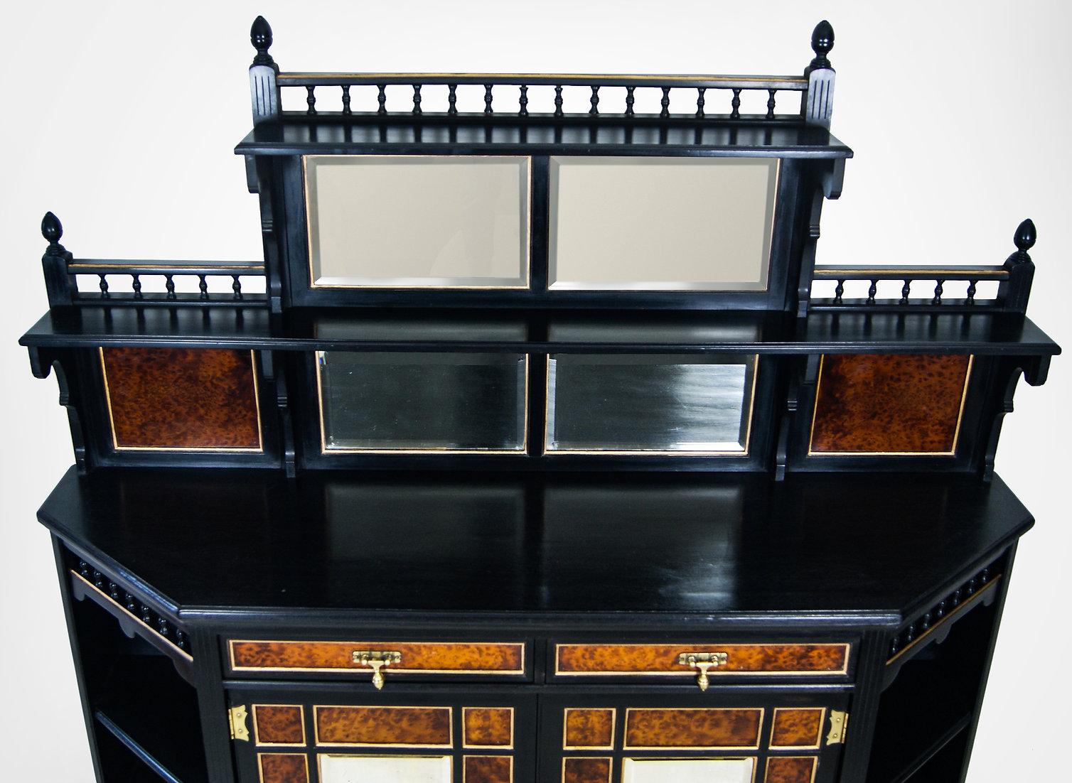 Ebonized Charles Meeking & Co London Victorian Mirrored Chiffonier Hall Stand For Sale