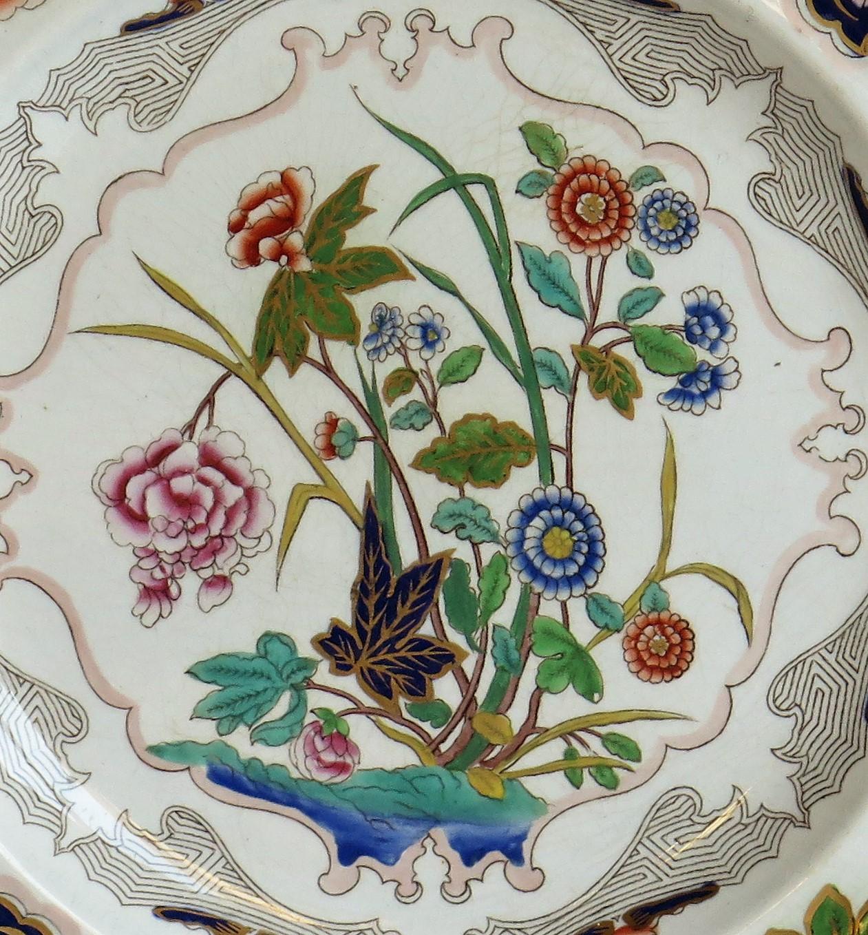 Chinoiserie Charles Meigh Ironstone Plate Hand Painted Floral Pattern No. 422, circa 1840