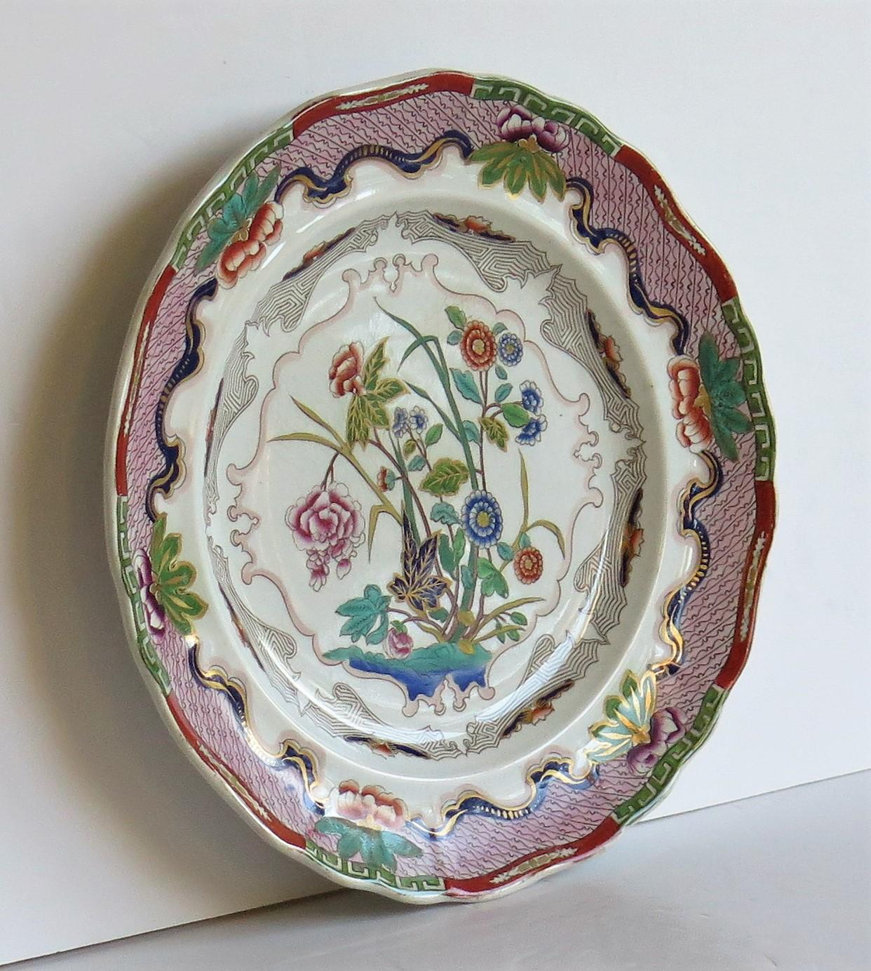 Hand-Painted Charles Meigh Ironstone Plate Hand Painted Floral Pattern No. 422, circa 1840