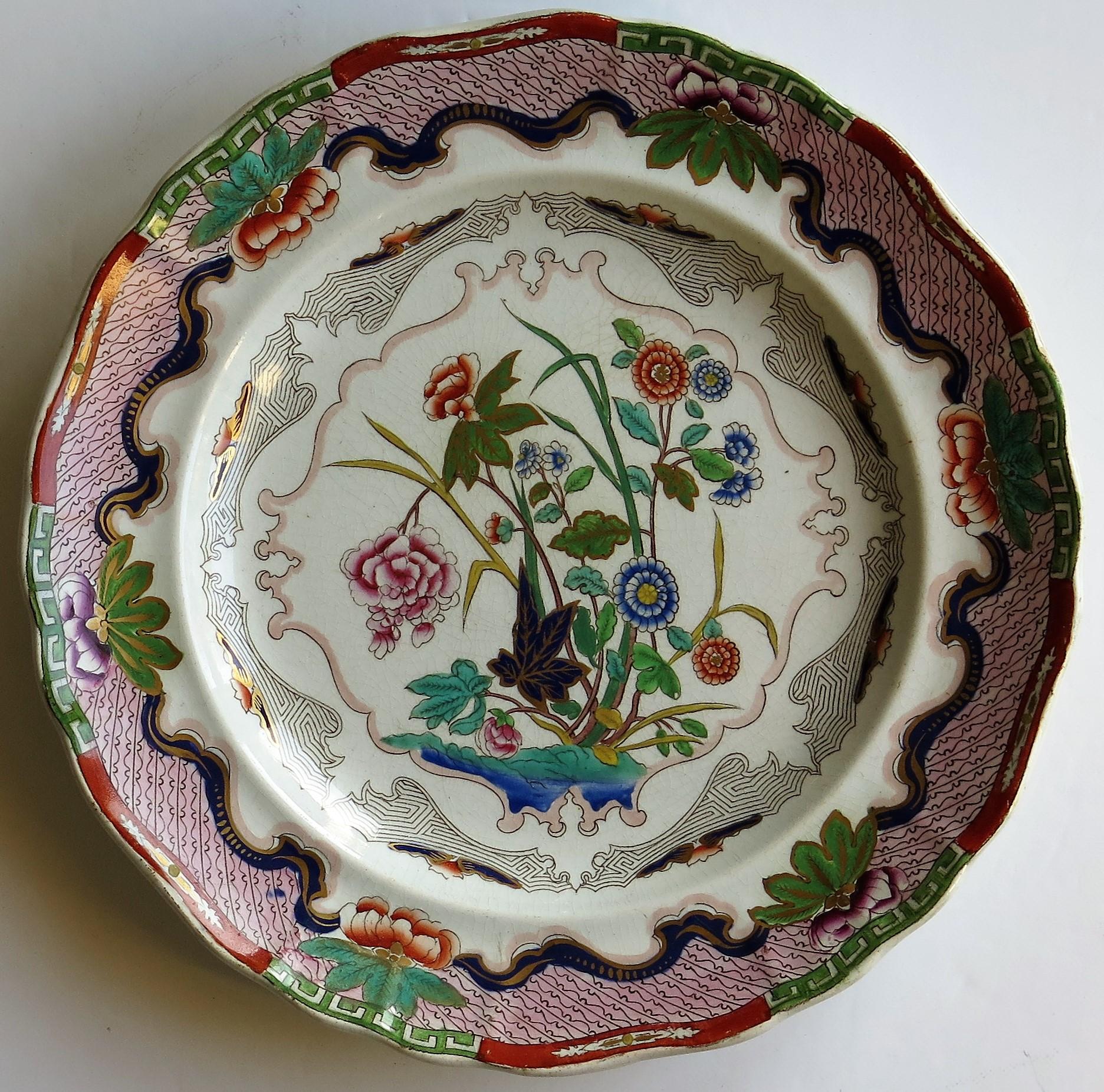 Charles Meigh Ironstone Plate Hand Painted Floral Pattern No. 422, circa 1840 1